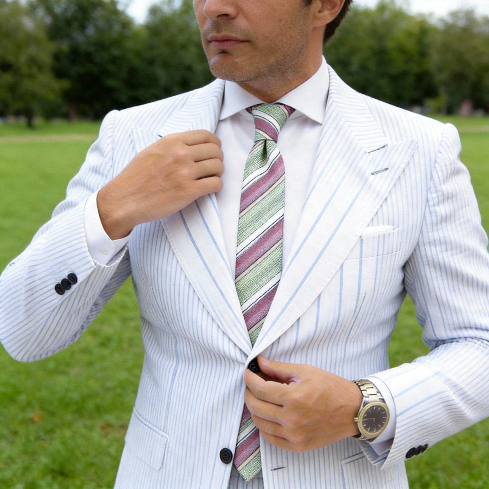 Green With Red Striped Necktie