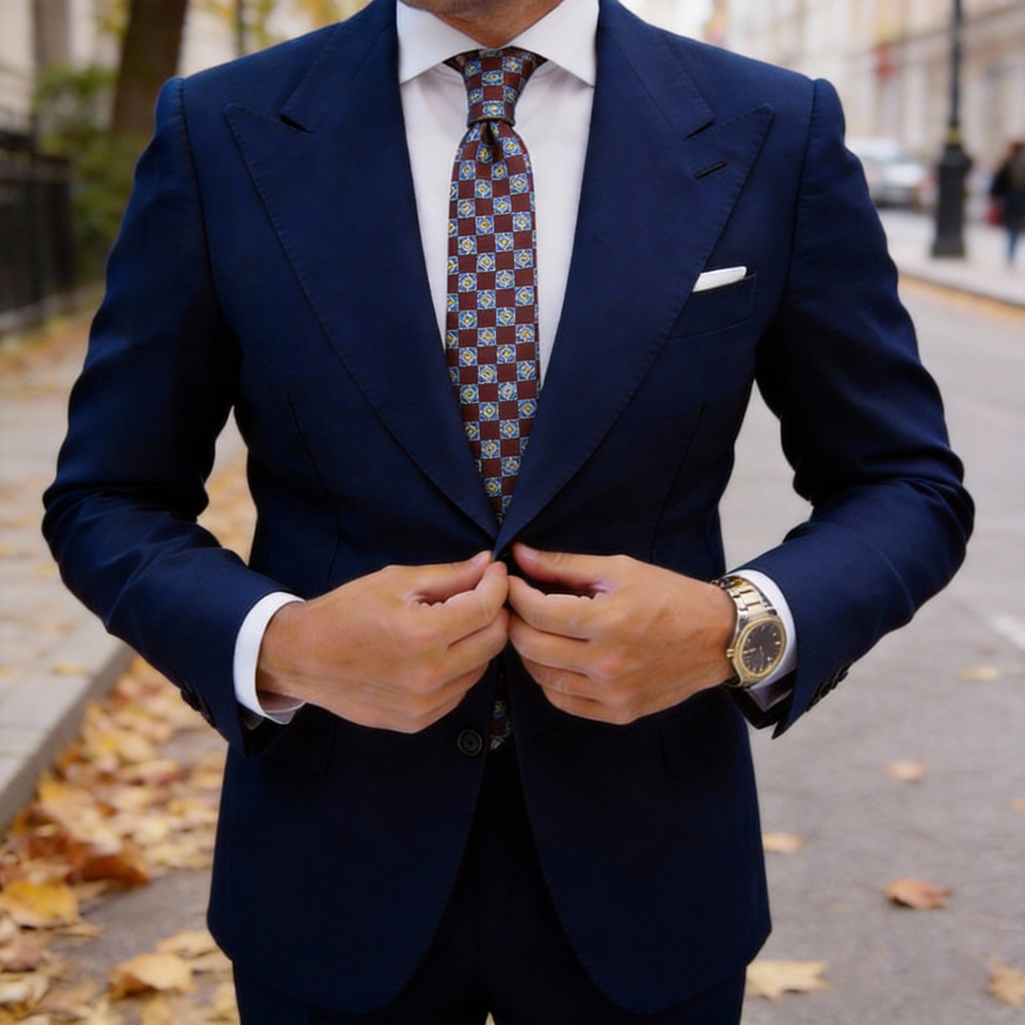 Maroon With Blue Yellow Geometric Necktie