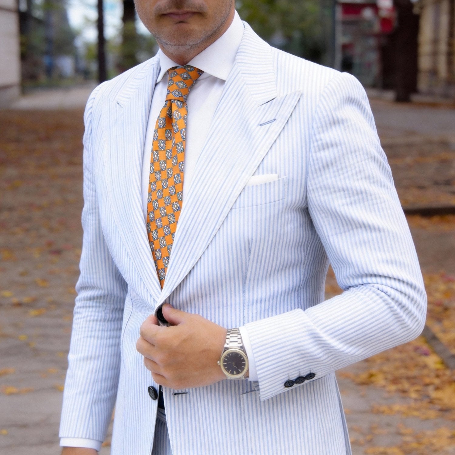 Orange With Blue Diamond Necktie