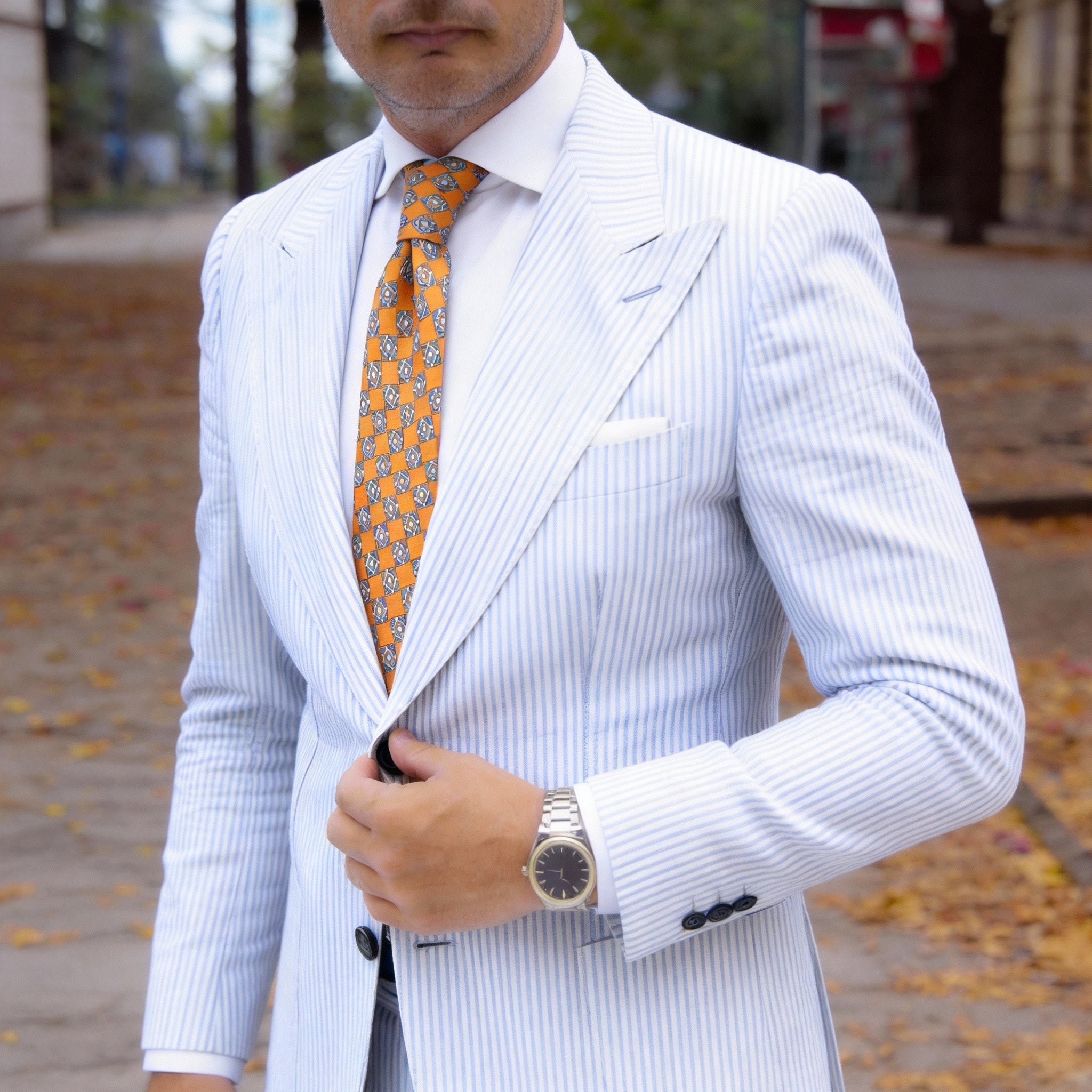 Orange With Blue Diamond Necktie