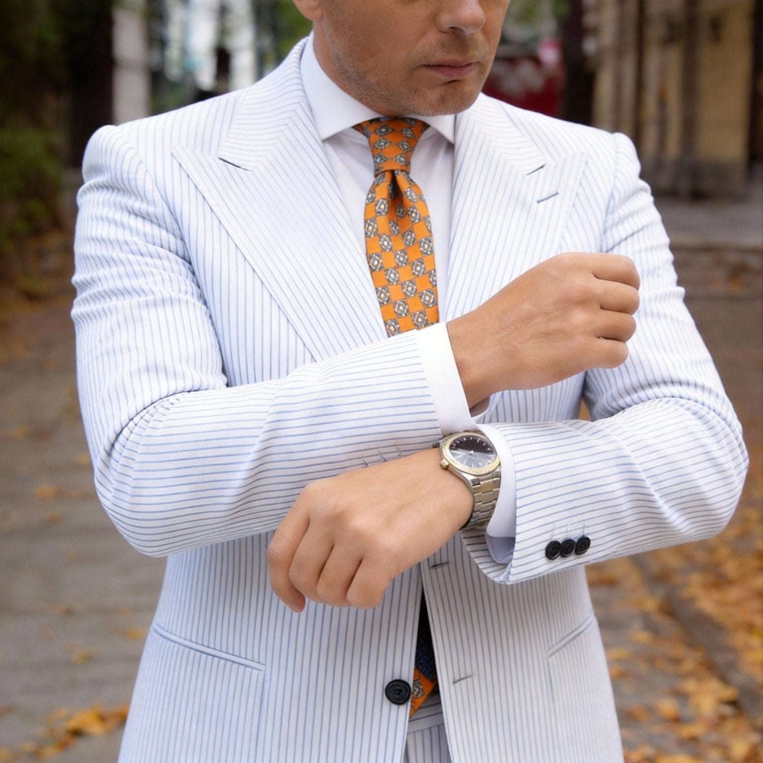 Orange With Blue Diamond Necktie