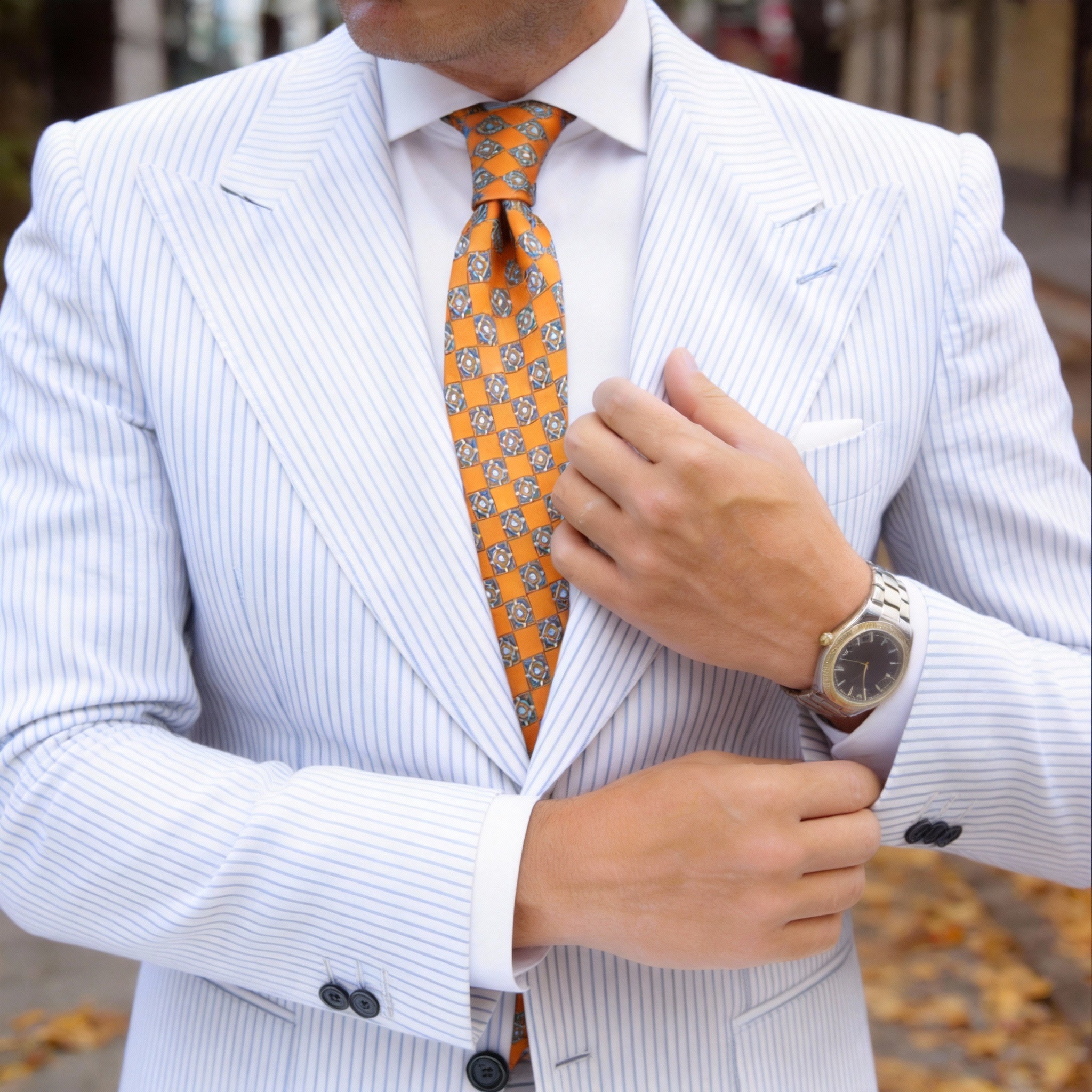 Orange With Blue Diamond Necktie
