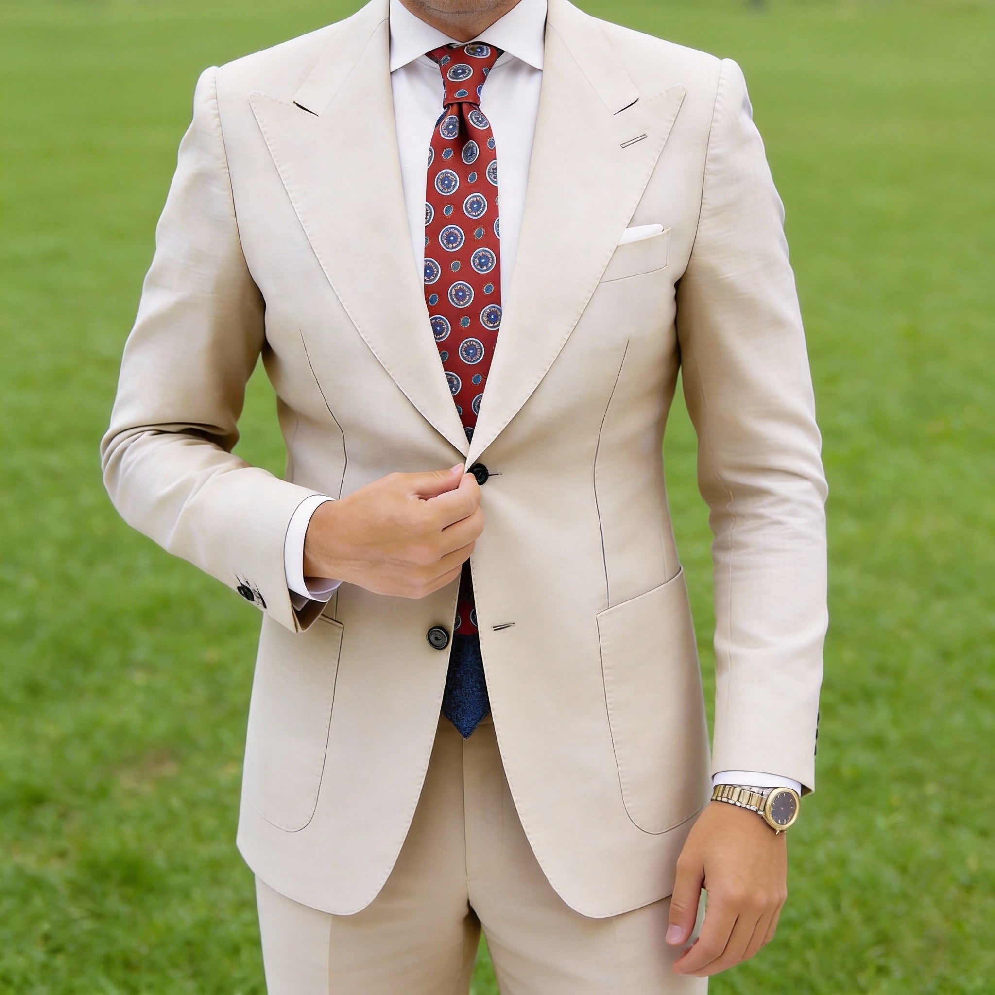 Red With Blue Circular Patterns Necktie