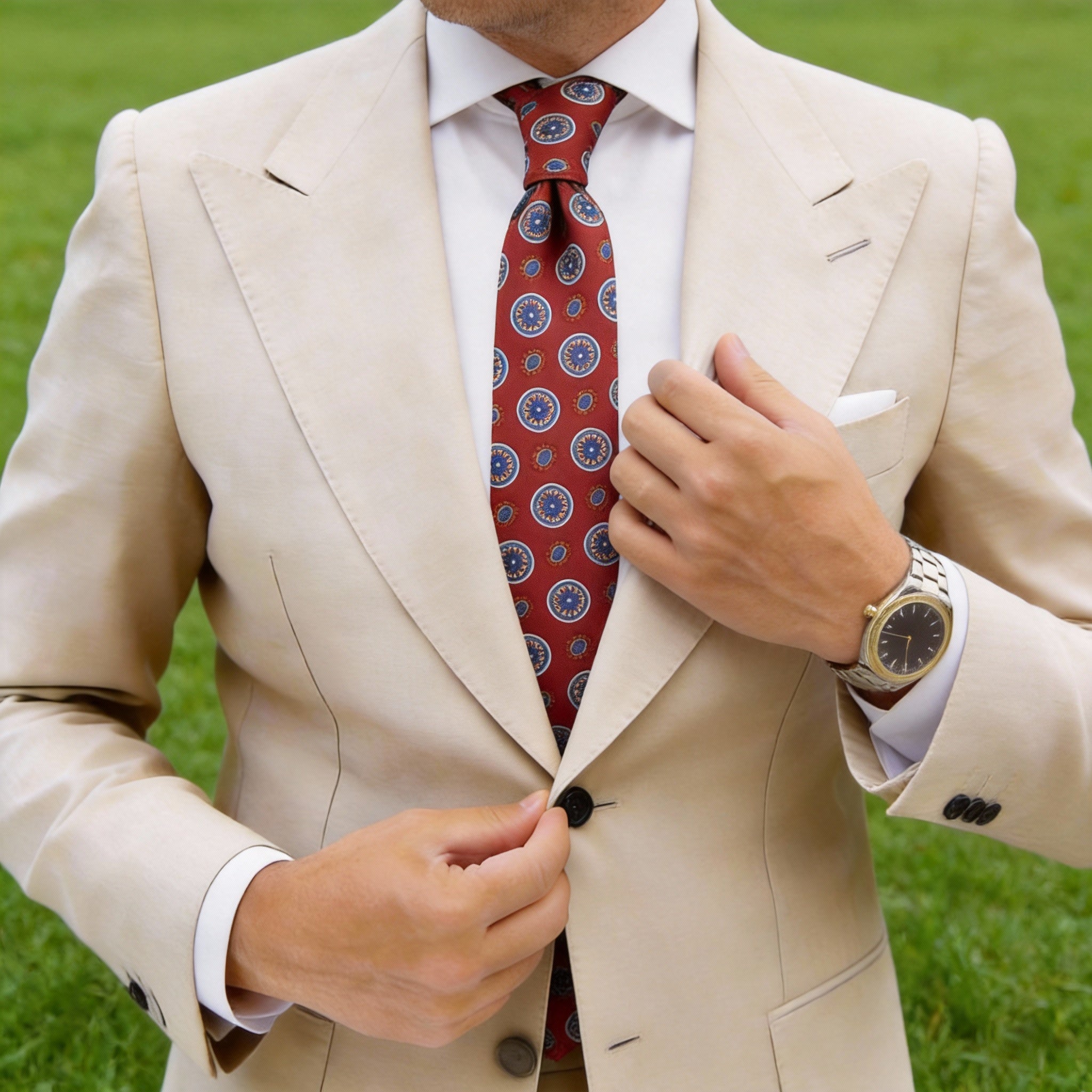 Red With Blue Circular Patterns Necktie