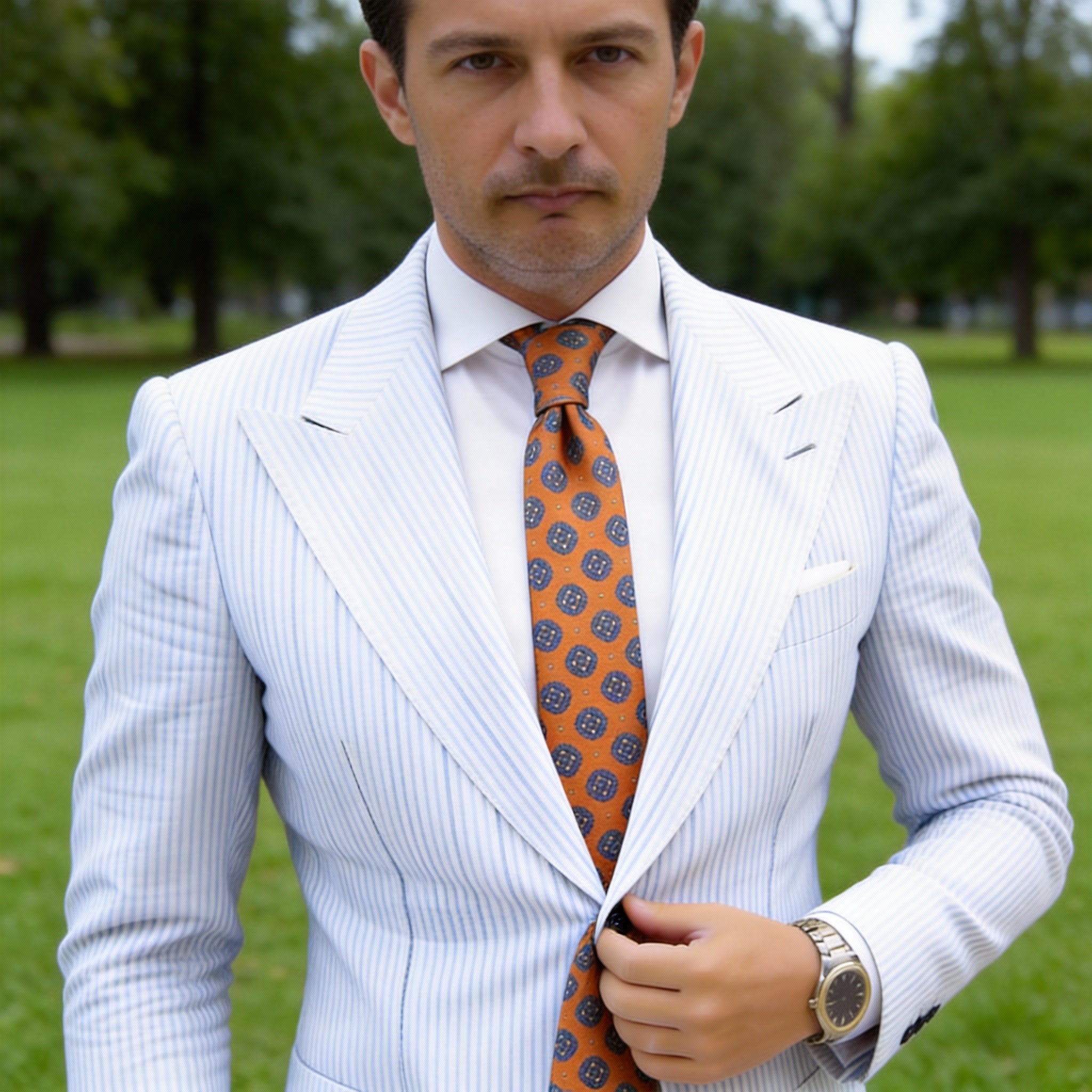 Orange with Blue Circular Medallion Necktie