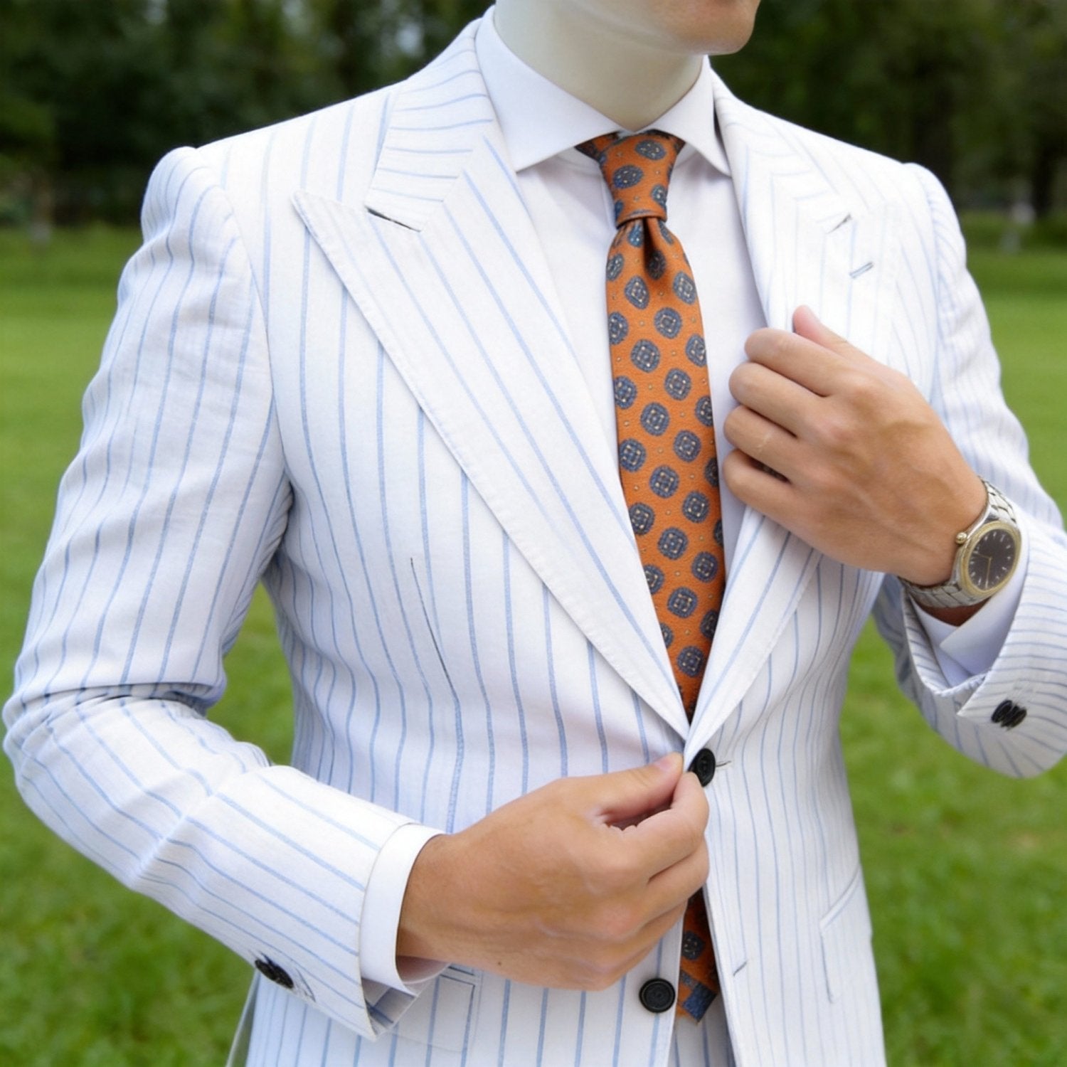Orange with Blue Circular Medallion Necktie