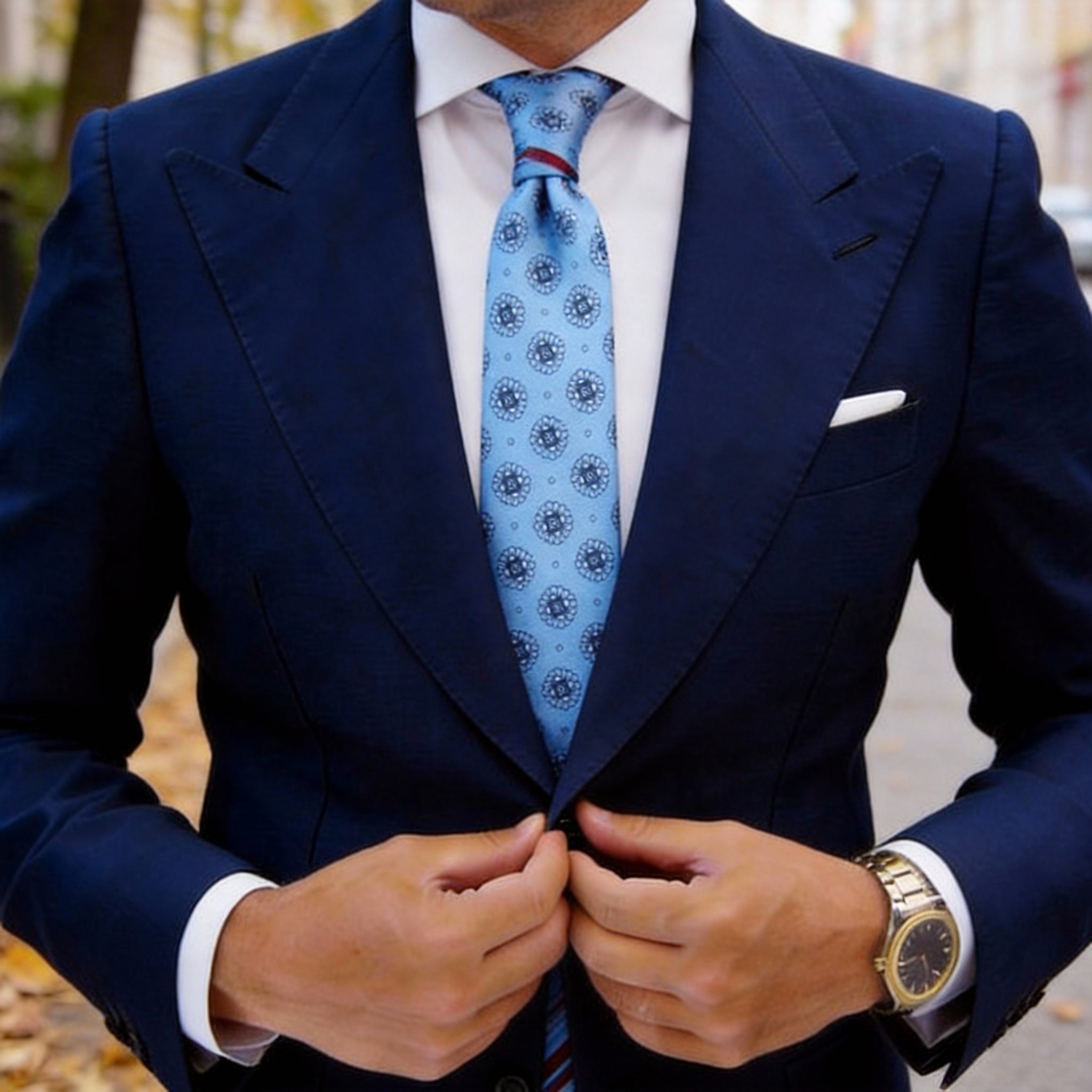 Light Blue With Dark Blue Floral Medallion Necktie