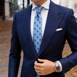 Light Blue With Dark Blue Floral Medallion Necktie