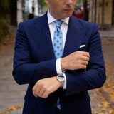 Light Blue With Dark Blue Floral Medallion Necktie