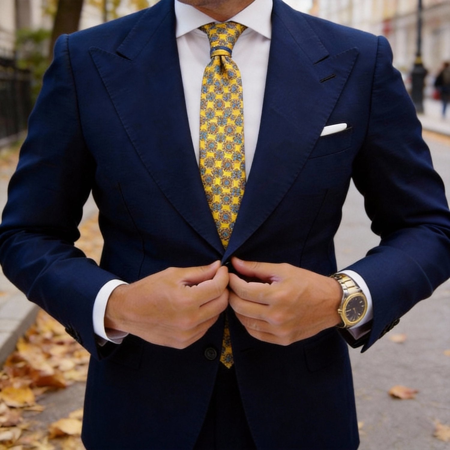Yellow with Blue-Brown Medallion Necktie