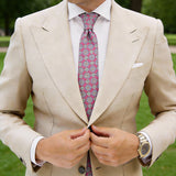 Cream With Multicolor Grid Necktie