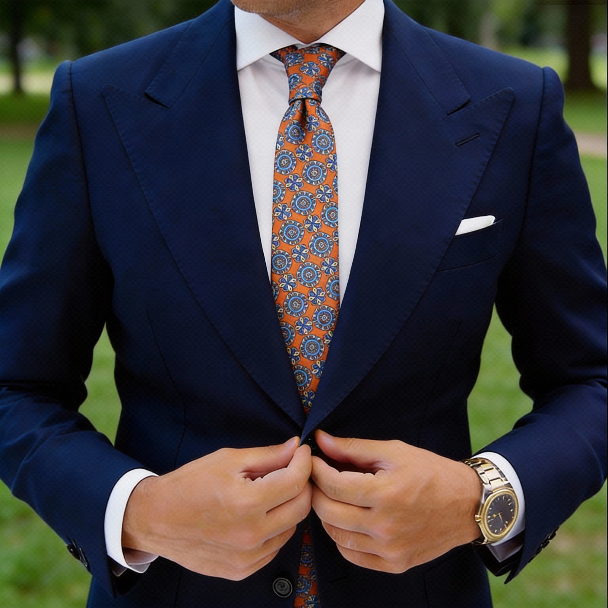Orange with Blue Medallion Necktie