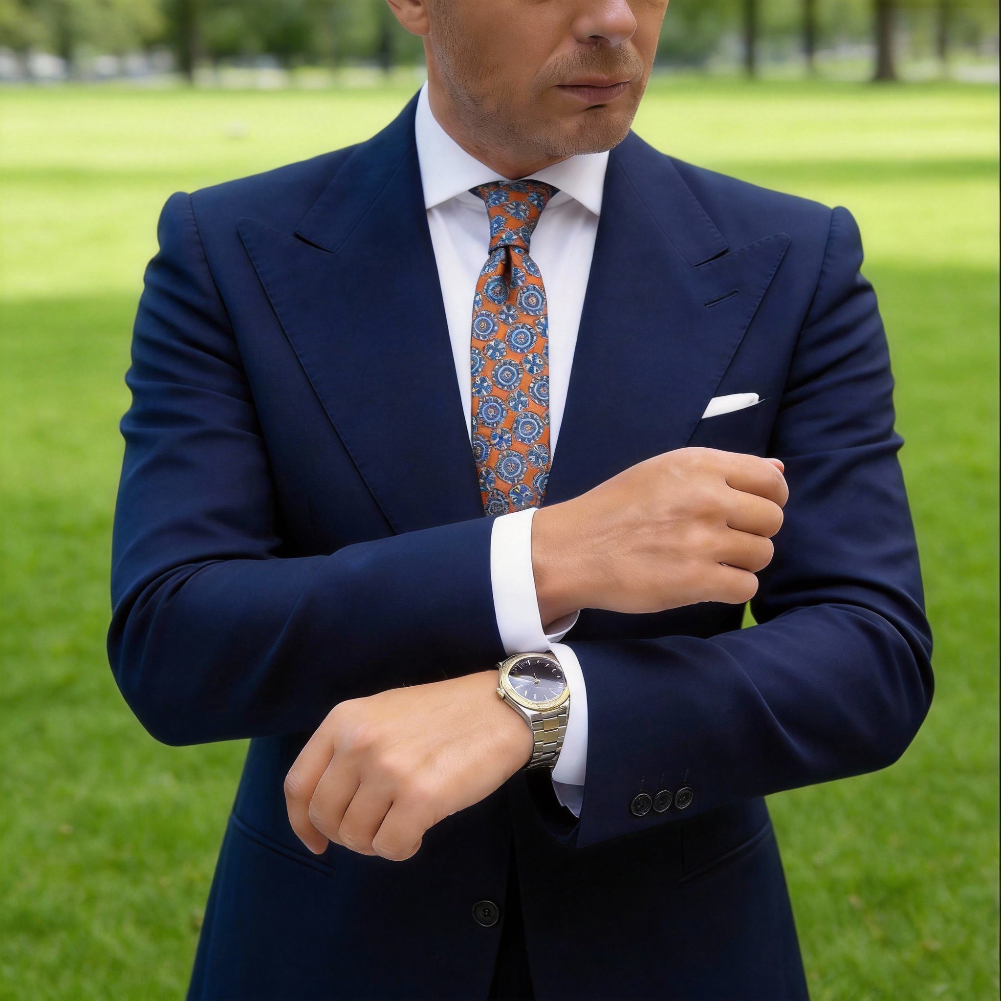 Orange with Blue Medallion Necktie