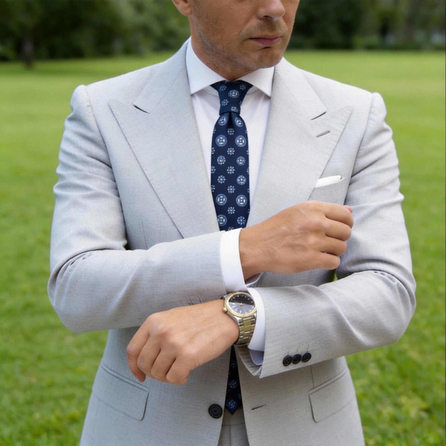 Navy Blue with Light Blue Medallion Necktie