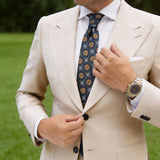 Dark Blue With Green-Orange Medallion Necktie