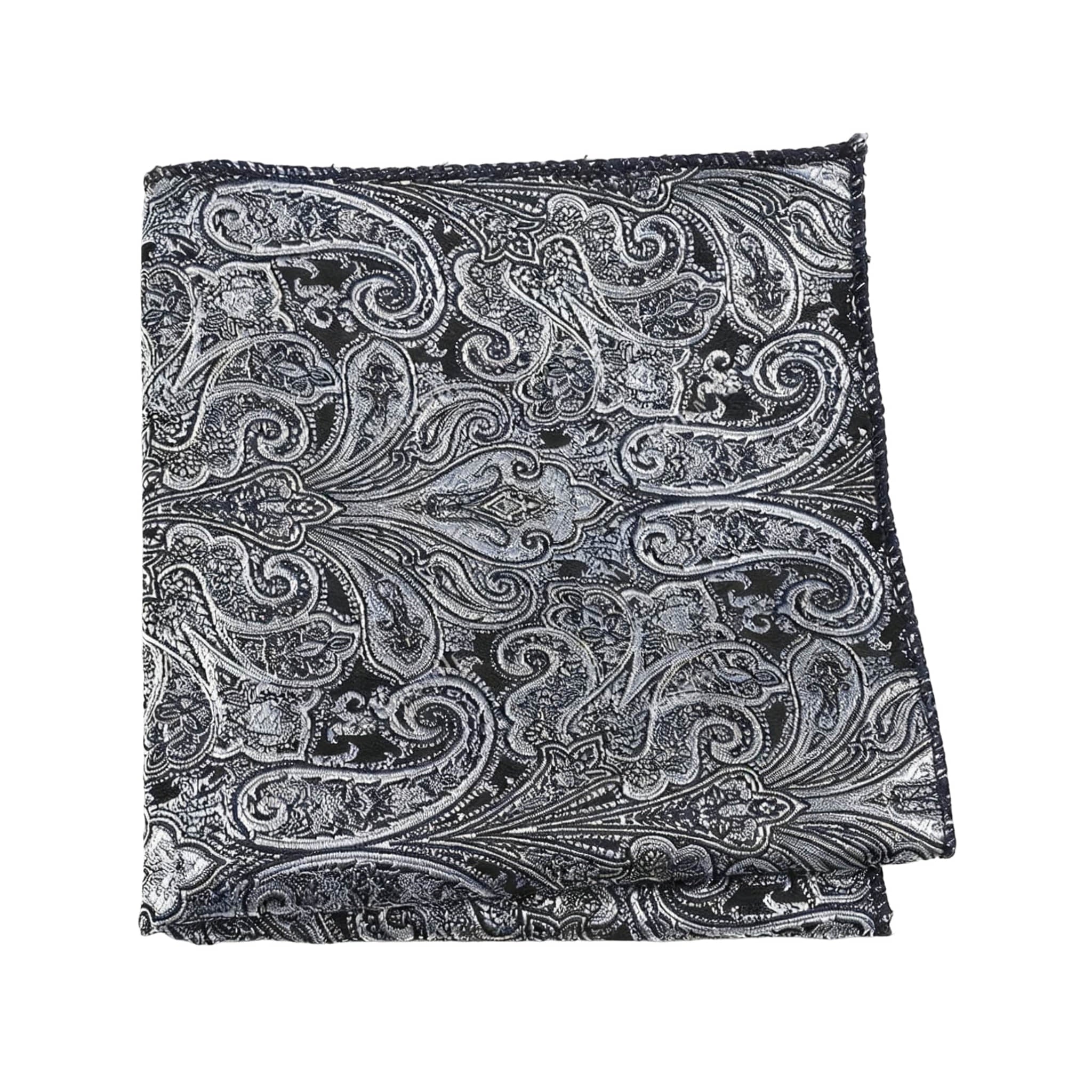Black Silver Paisley Pocket Square