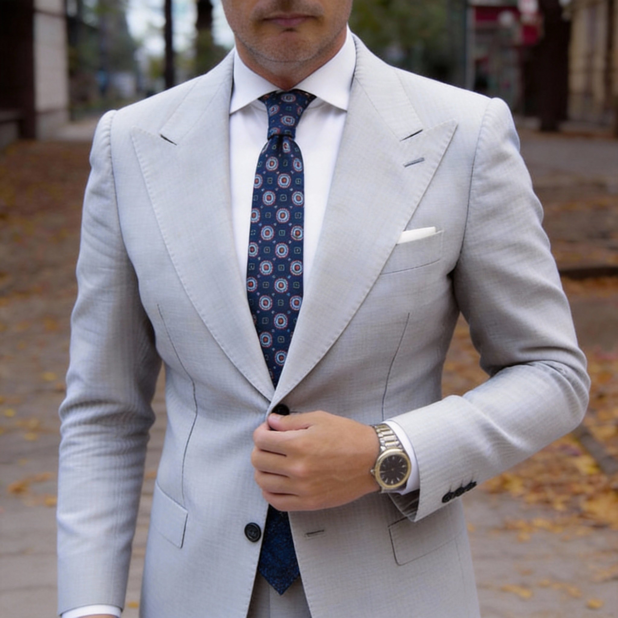 Dark Blue With Red Geometric Medallion Necktie