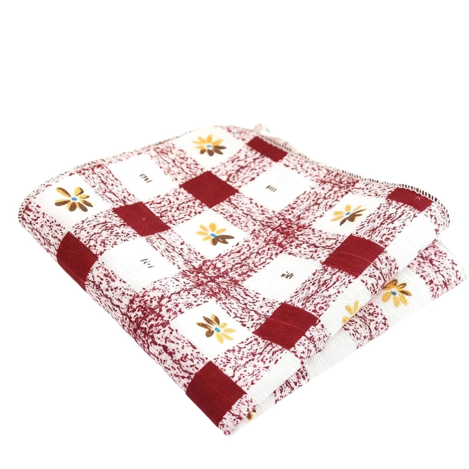 White With Red Yellow Floral Checkered Pocket Square