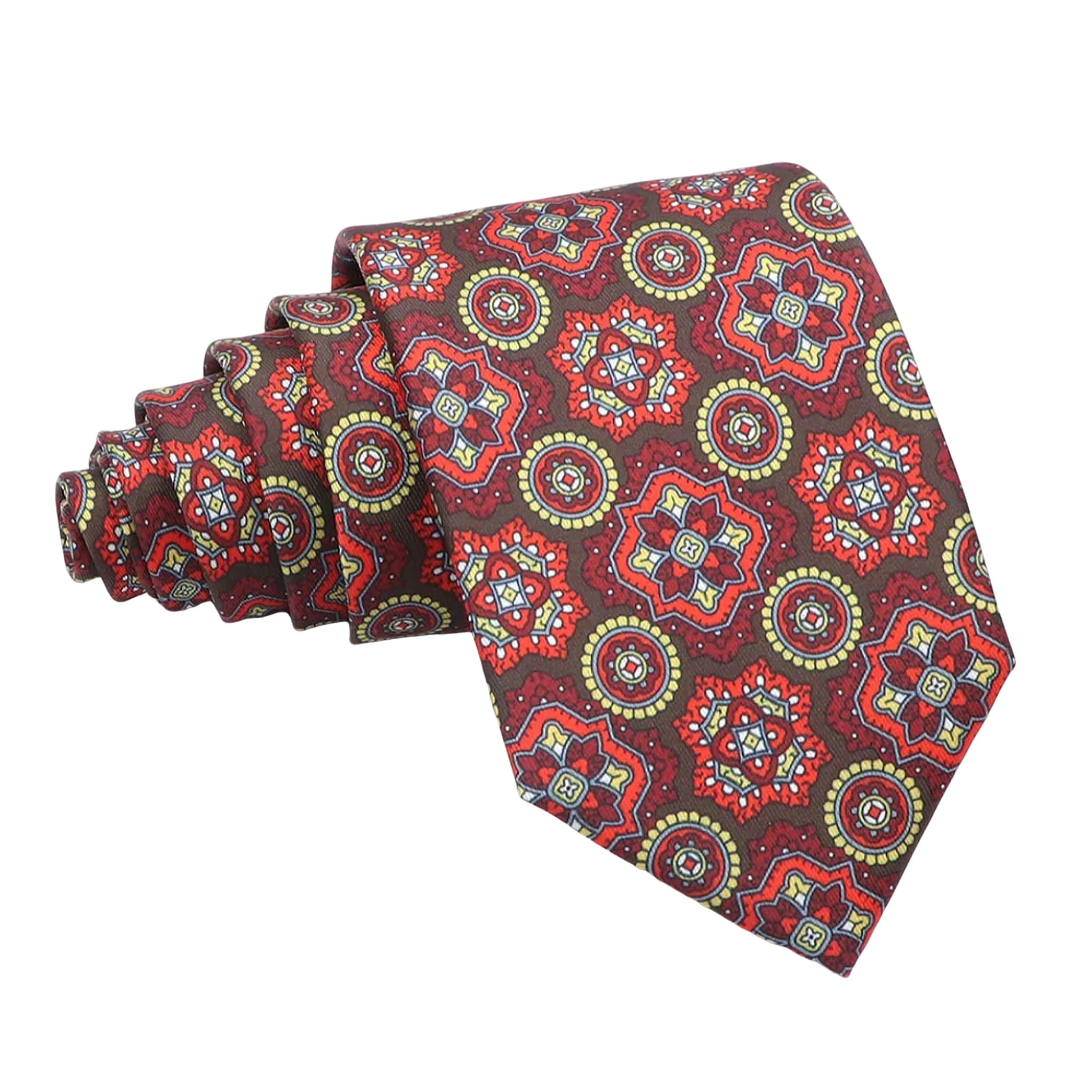 Brown Red Geometric Necktie