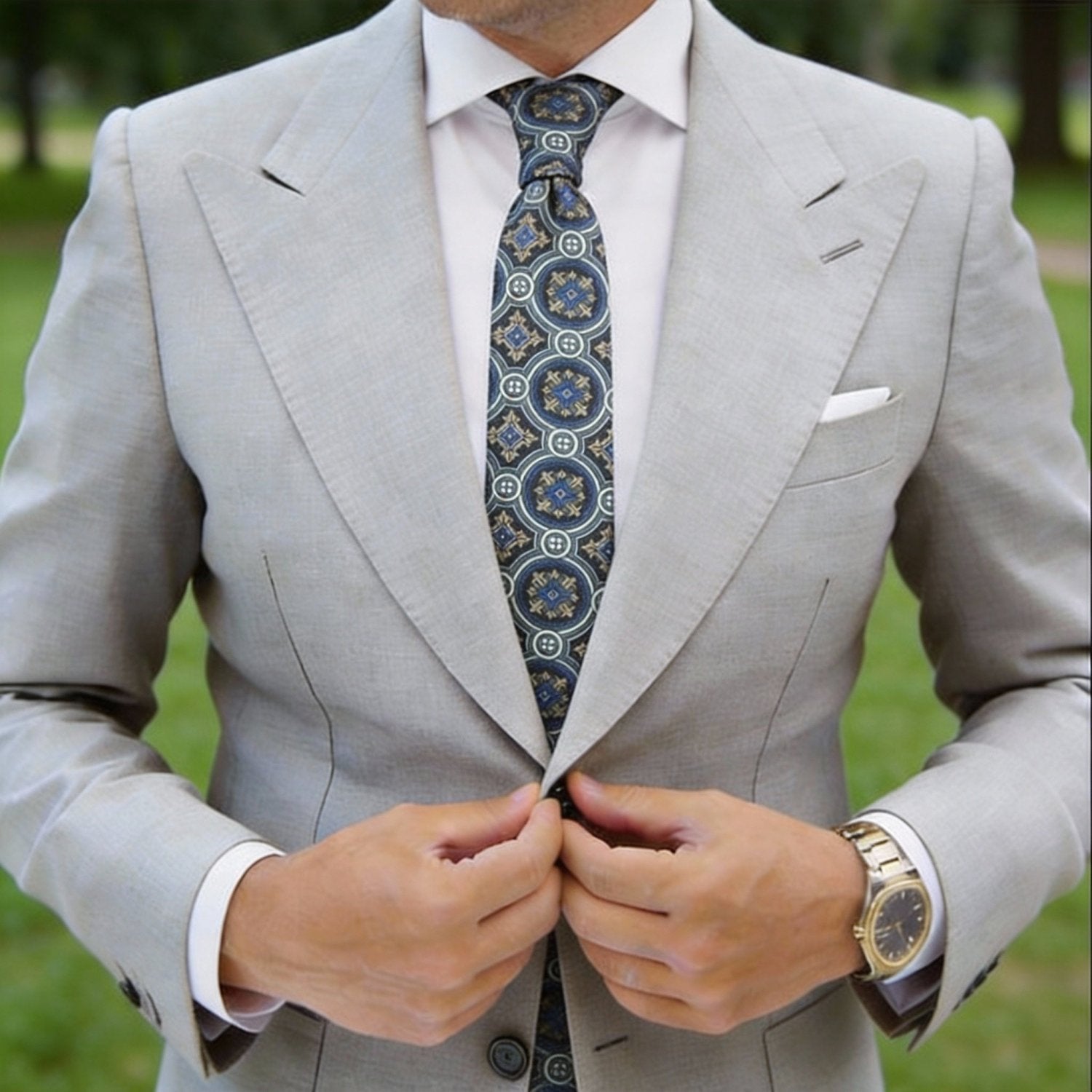Dark Green with Blue Vintage Medallion Necktie