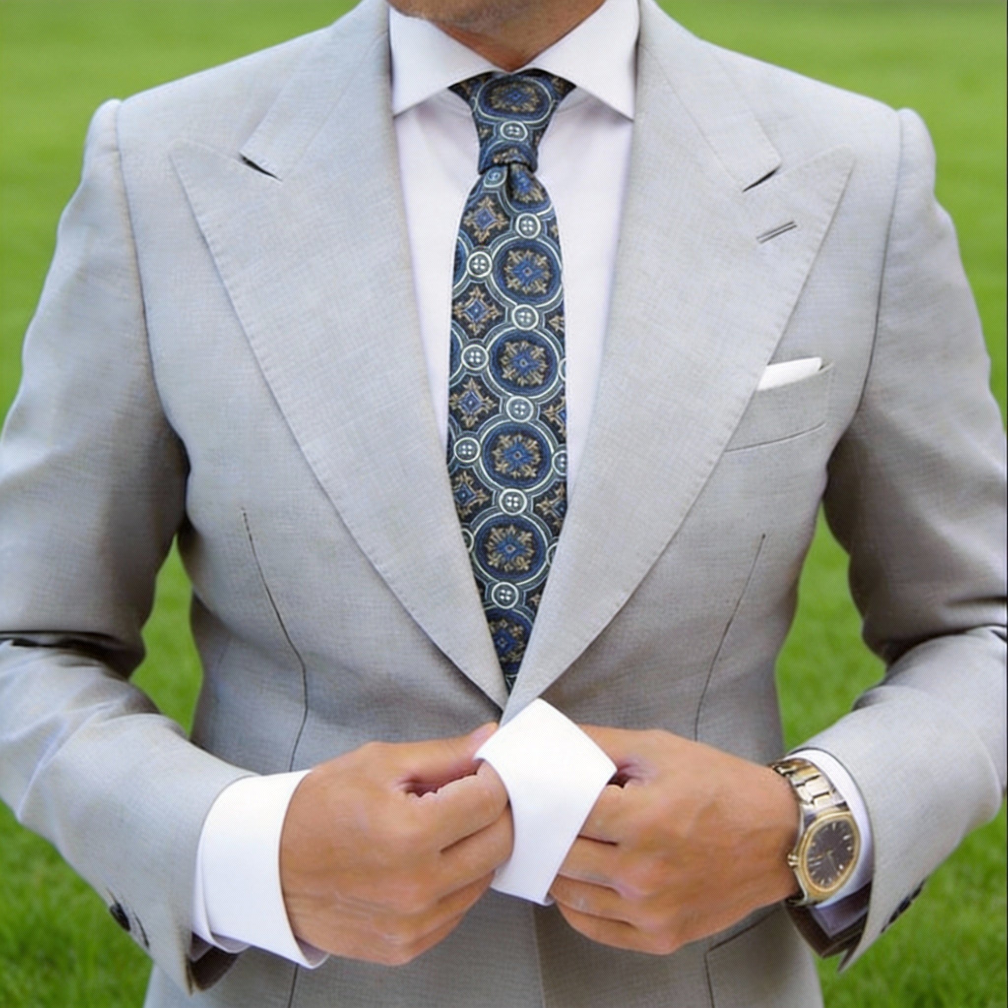 Dark Green with Blue Vintage Medallion Necktie