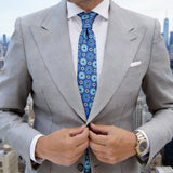 Dark Blue With Light Blue Floral Medallions Necktie
