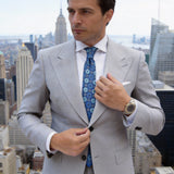 Dark Blue With Light Blue Floral Medallions Necktie