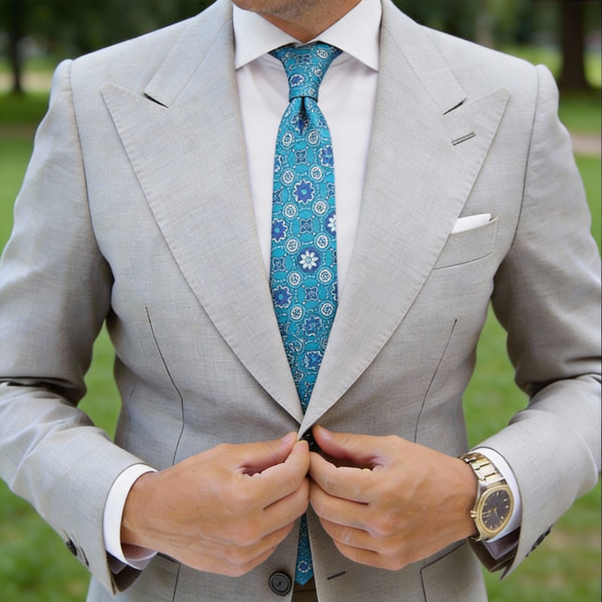 Blue With Orange Circular Floral Necktie