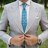 Blue With Orange Circular Floral Necktie
