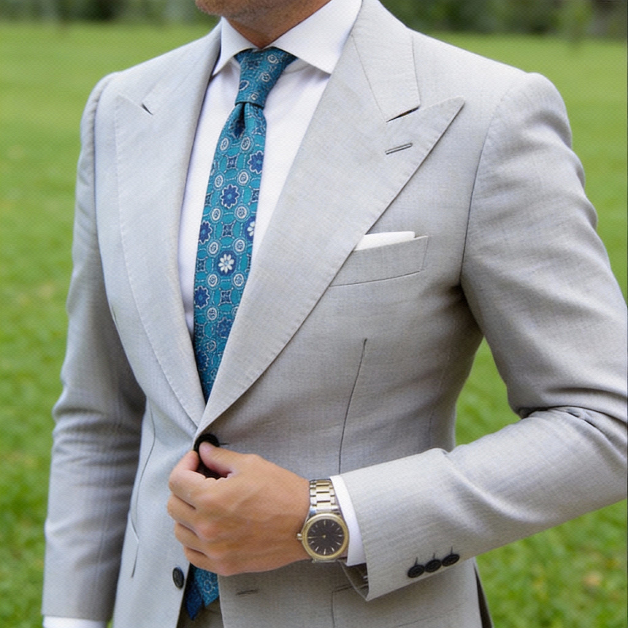Blue With Orange Circular Floral Necktie