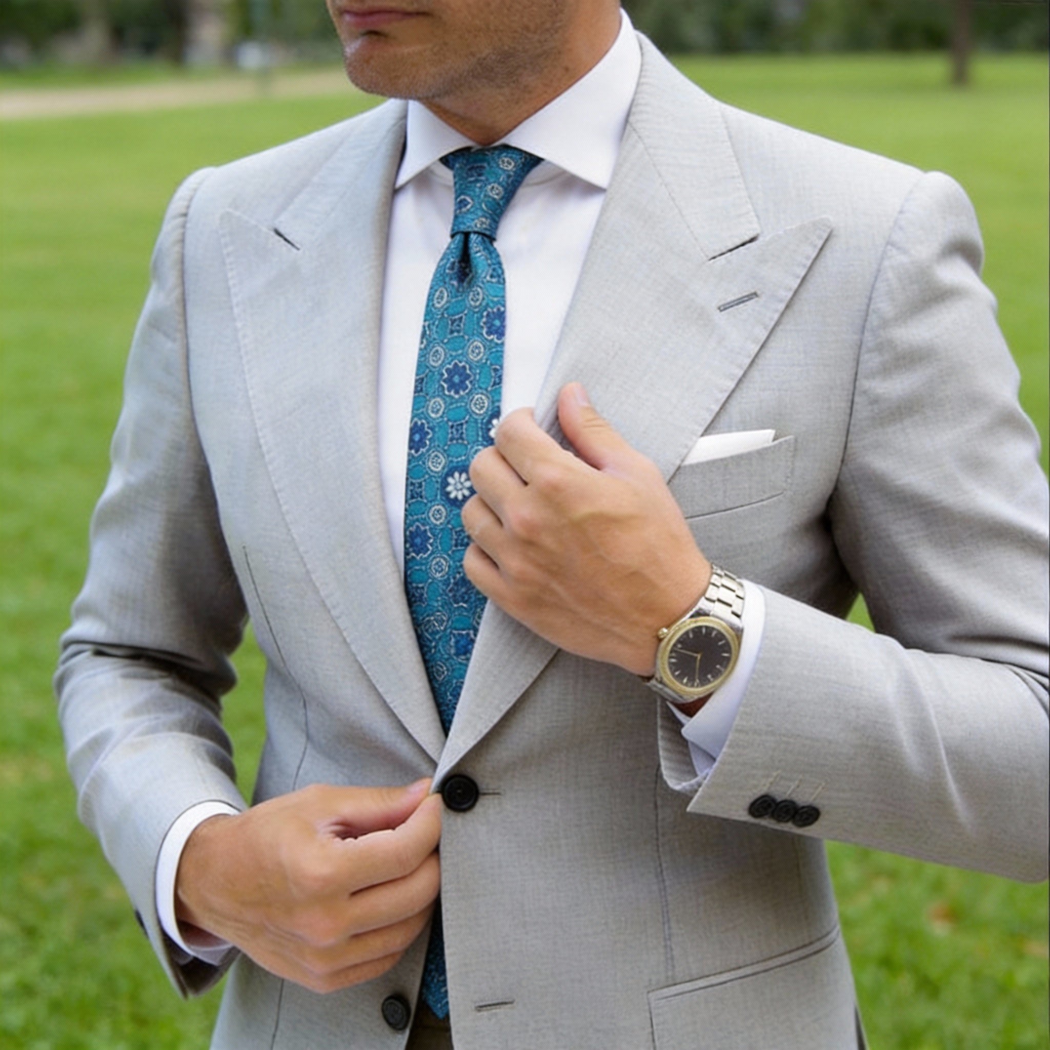Blue With Orange Circular Floral Necktie