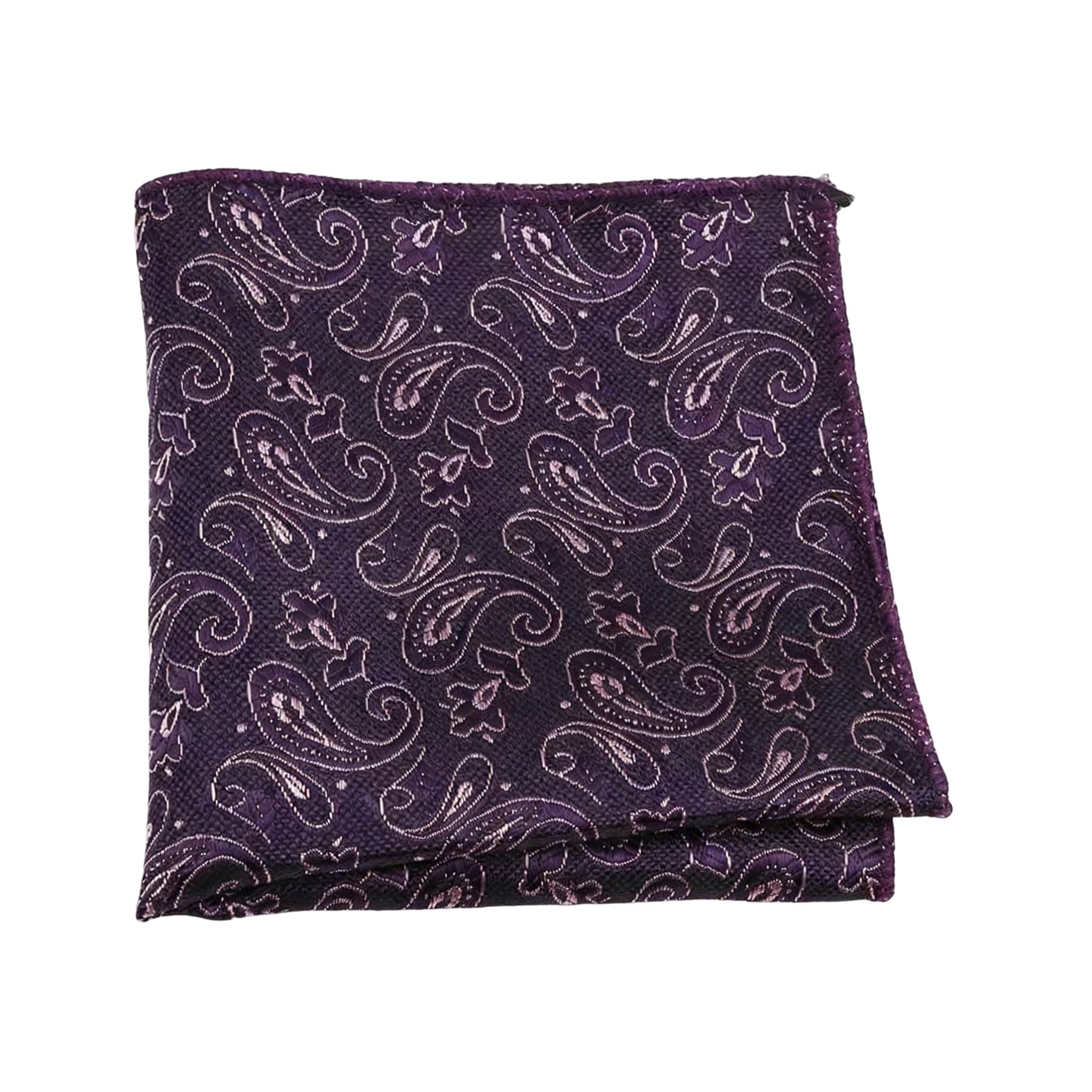 Purple Silver Paisley Pocket Square