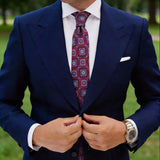 Burgundy With Blue Geometric Medallion Necktie
