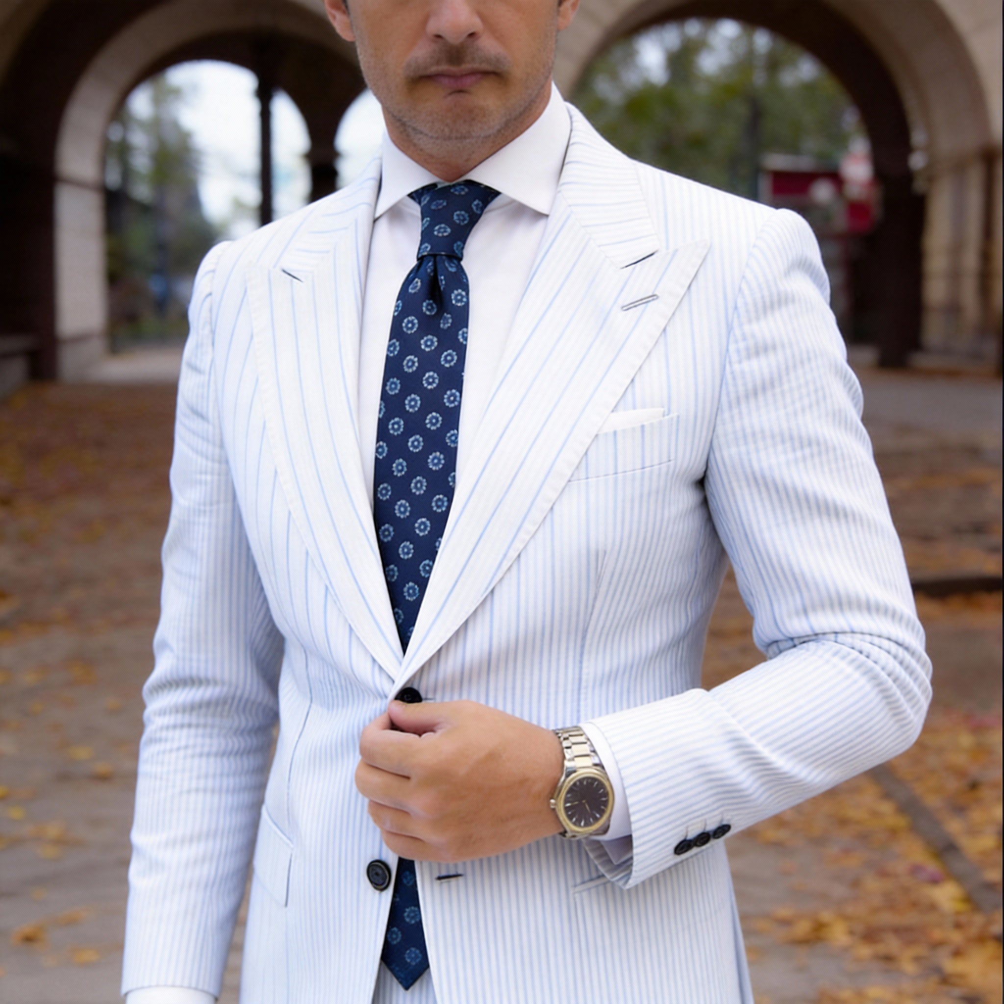 Dark Blue With Light Blue Daisy Necktie