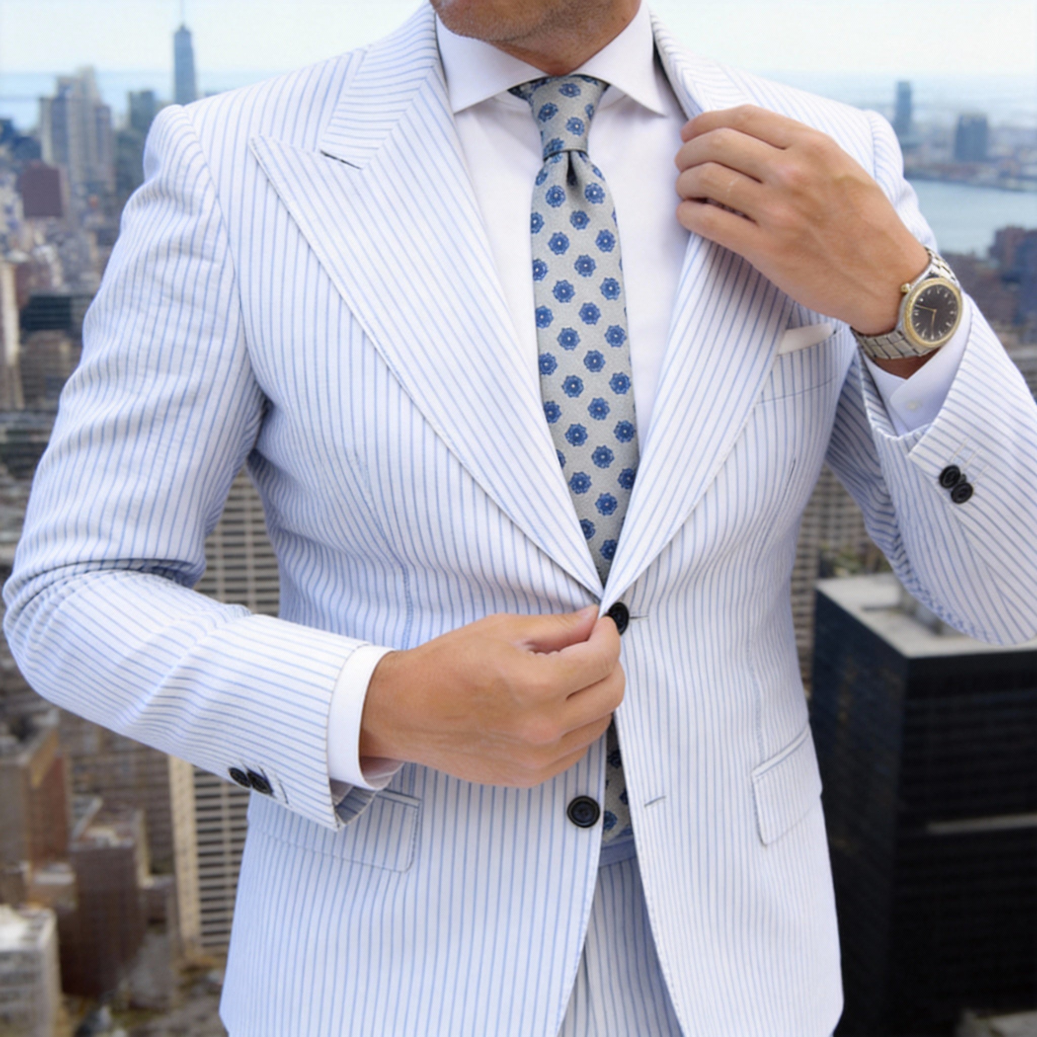 Light Gray with Blue Flowers Necktie