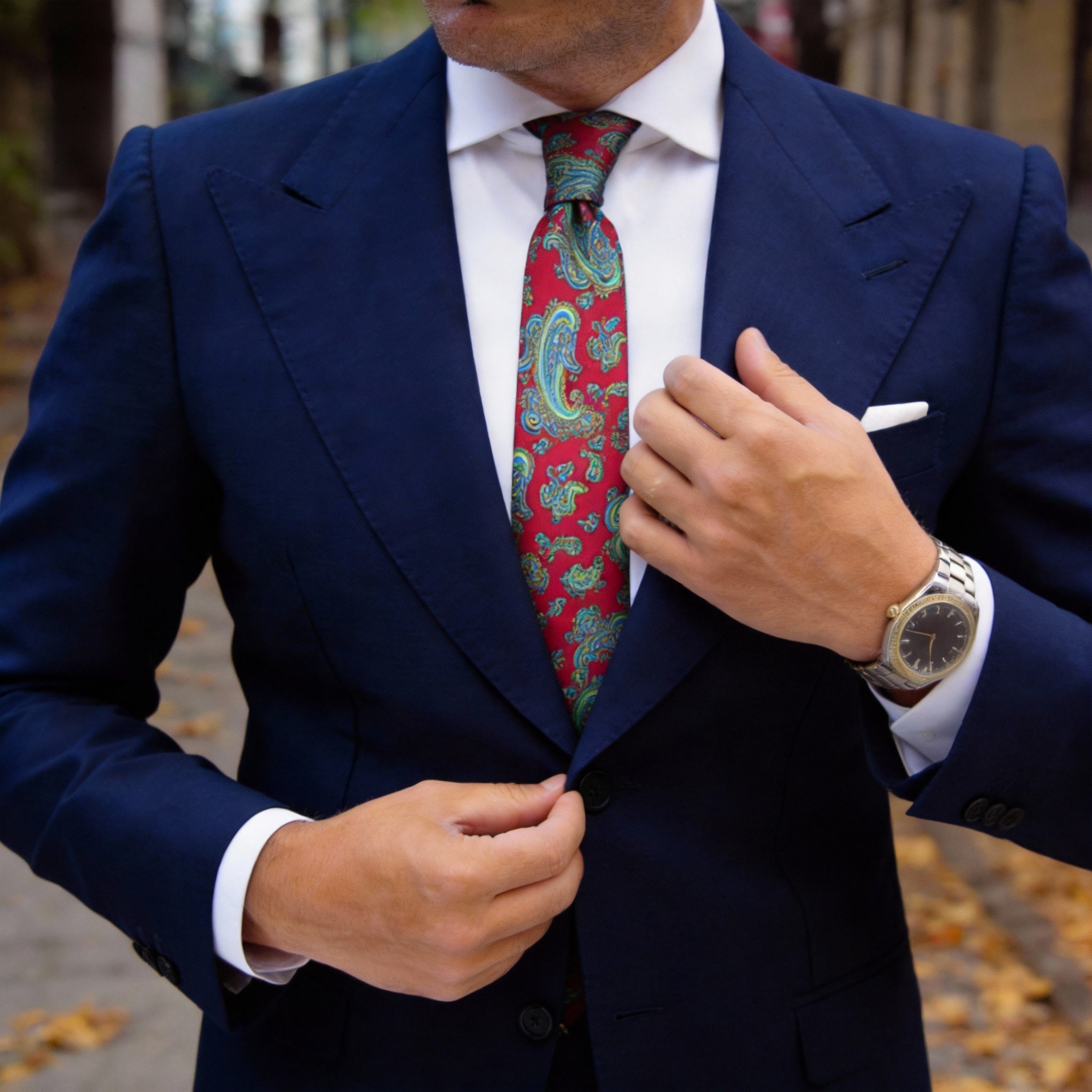 Burgundy With Green Paisley Necktie