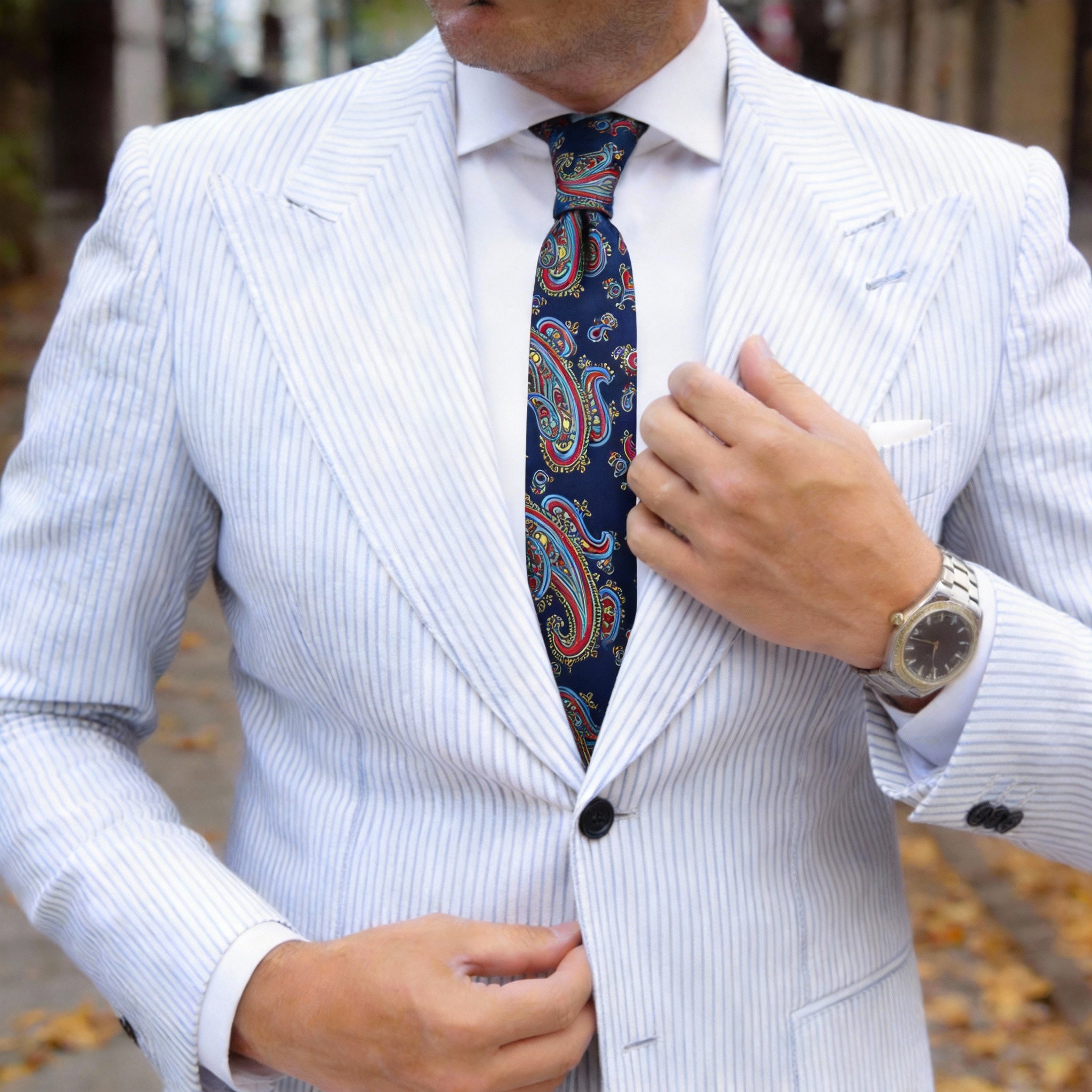 Navy Blue With Red Paisley Necktie