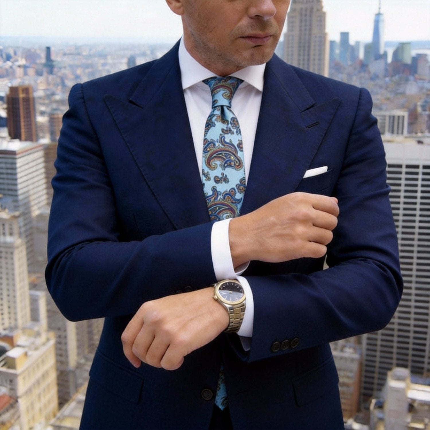 Light Blue with Dark Blue Paisley Necktie