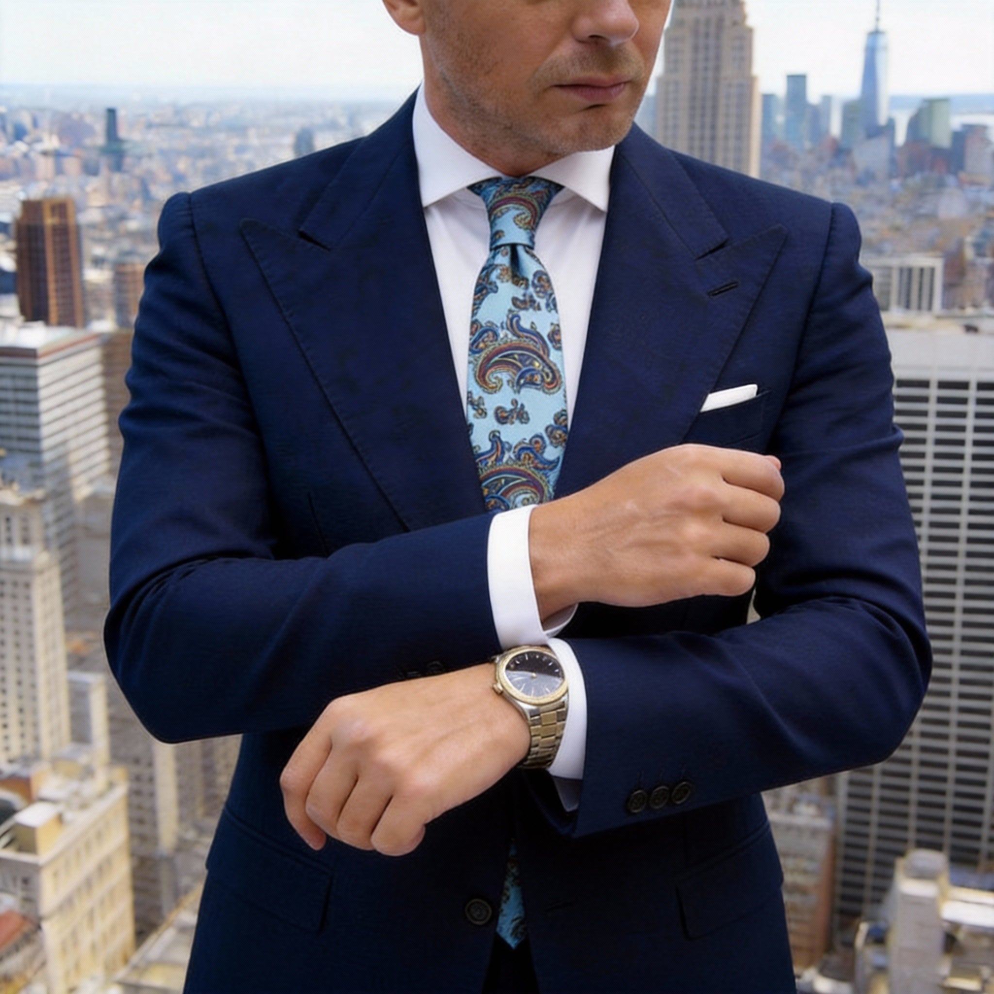 Light Blue with Dark Blue Paisley Necktie