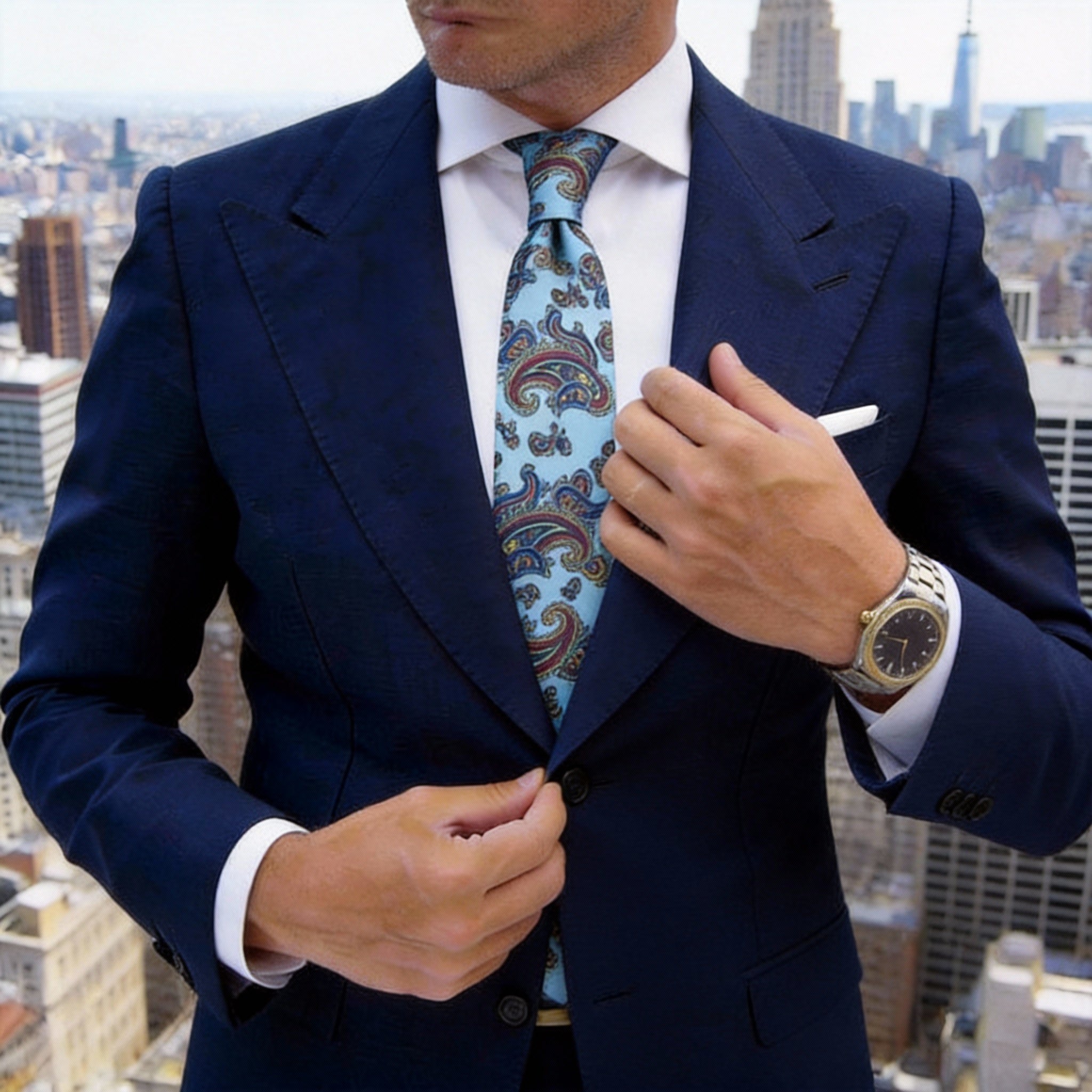 Light Blue with Dark Blue Paisley Necktie