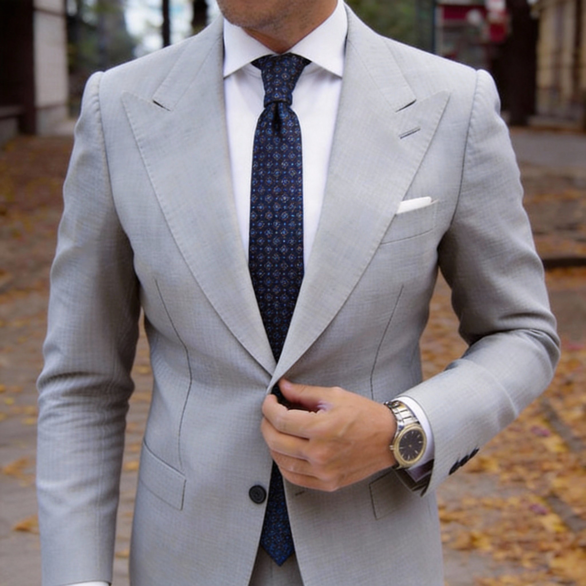 Dark Blue With Brown Floral Medallions Necktie