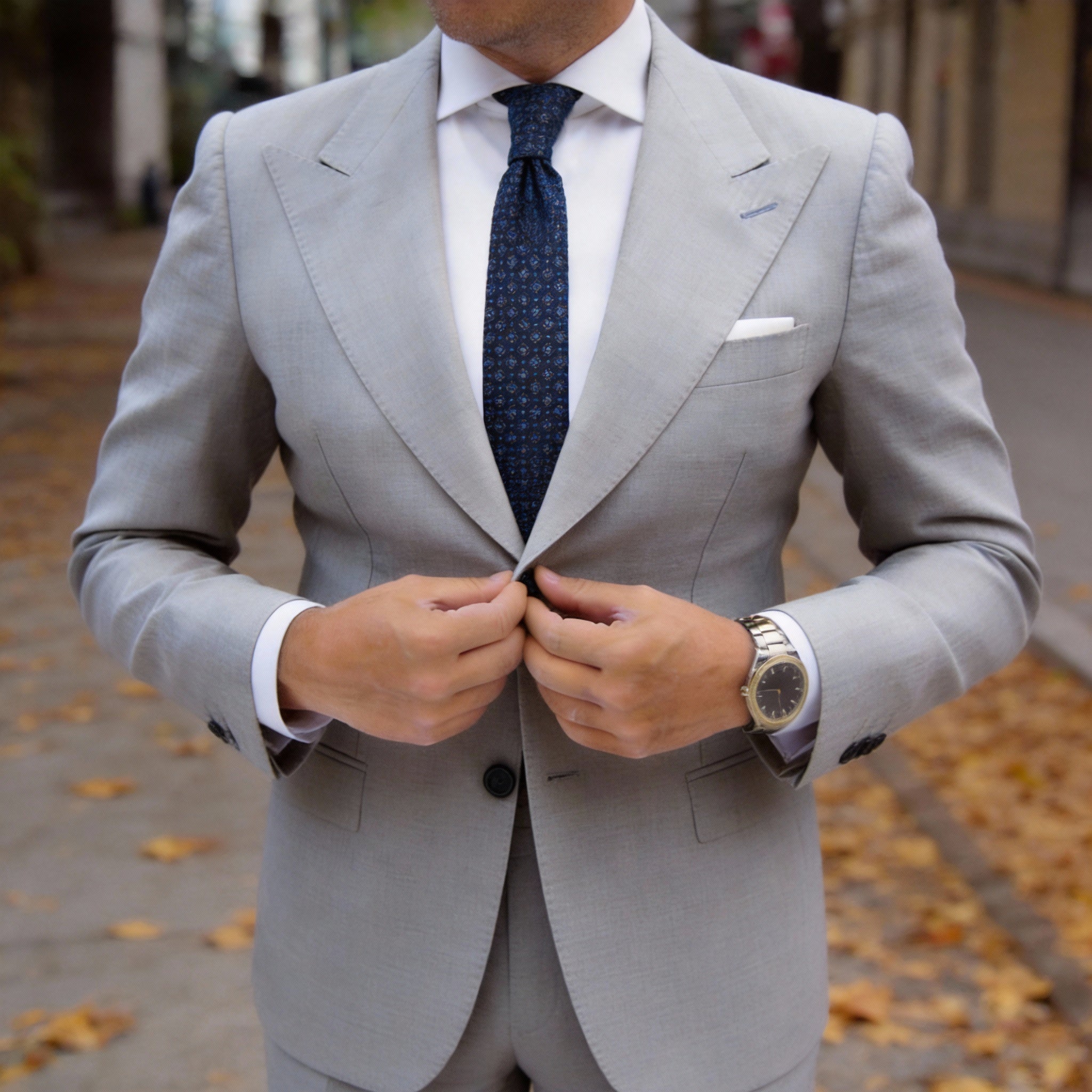 Dark Blue With Brown Floral Medallions Necktie