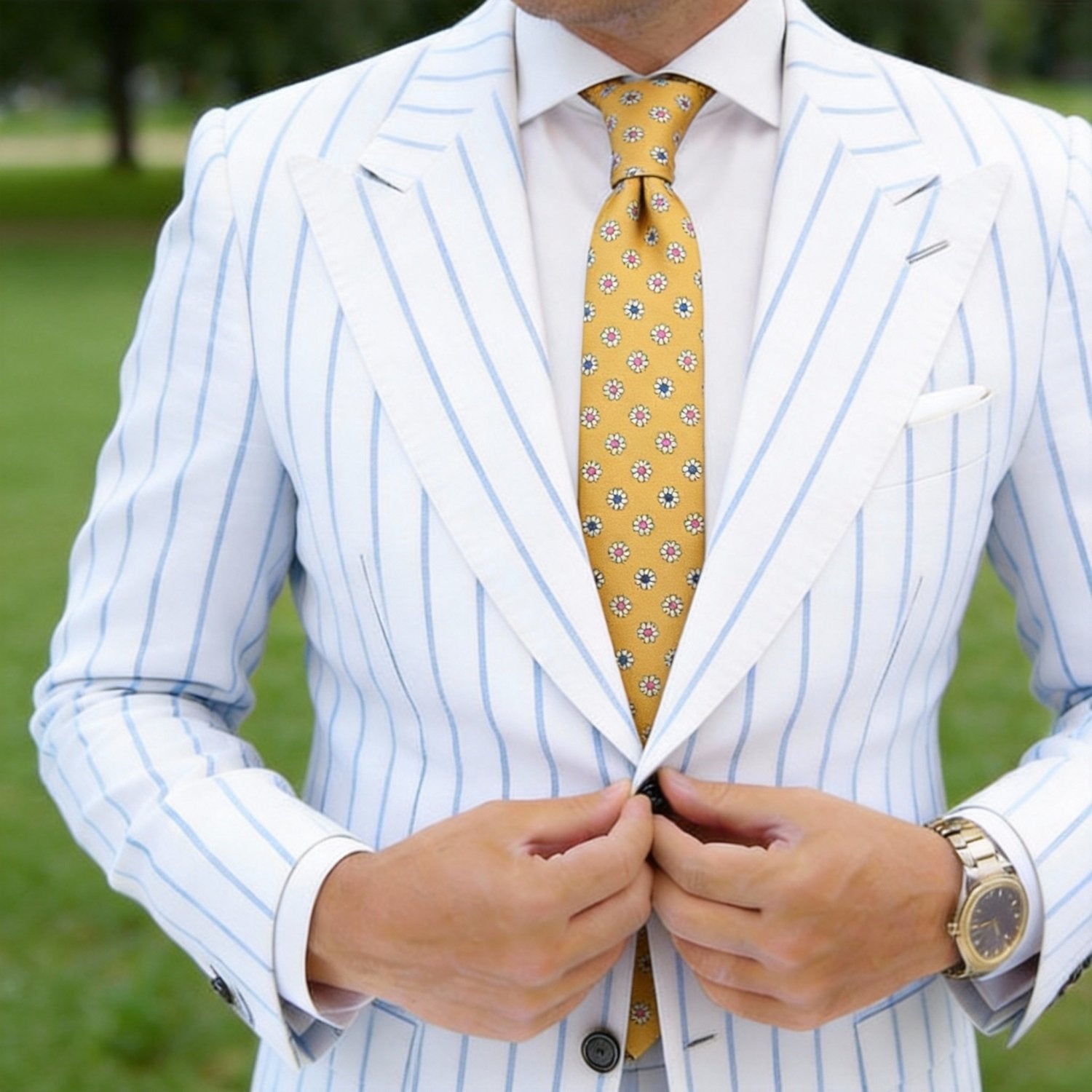 Mustard Yellow with White & Pink Floral Necktie