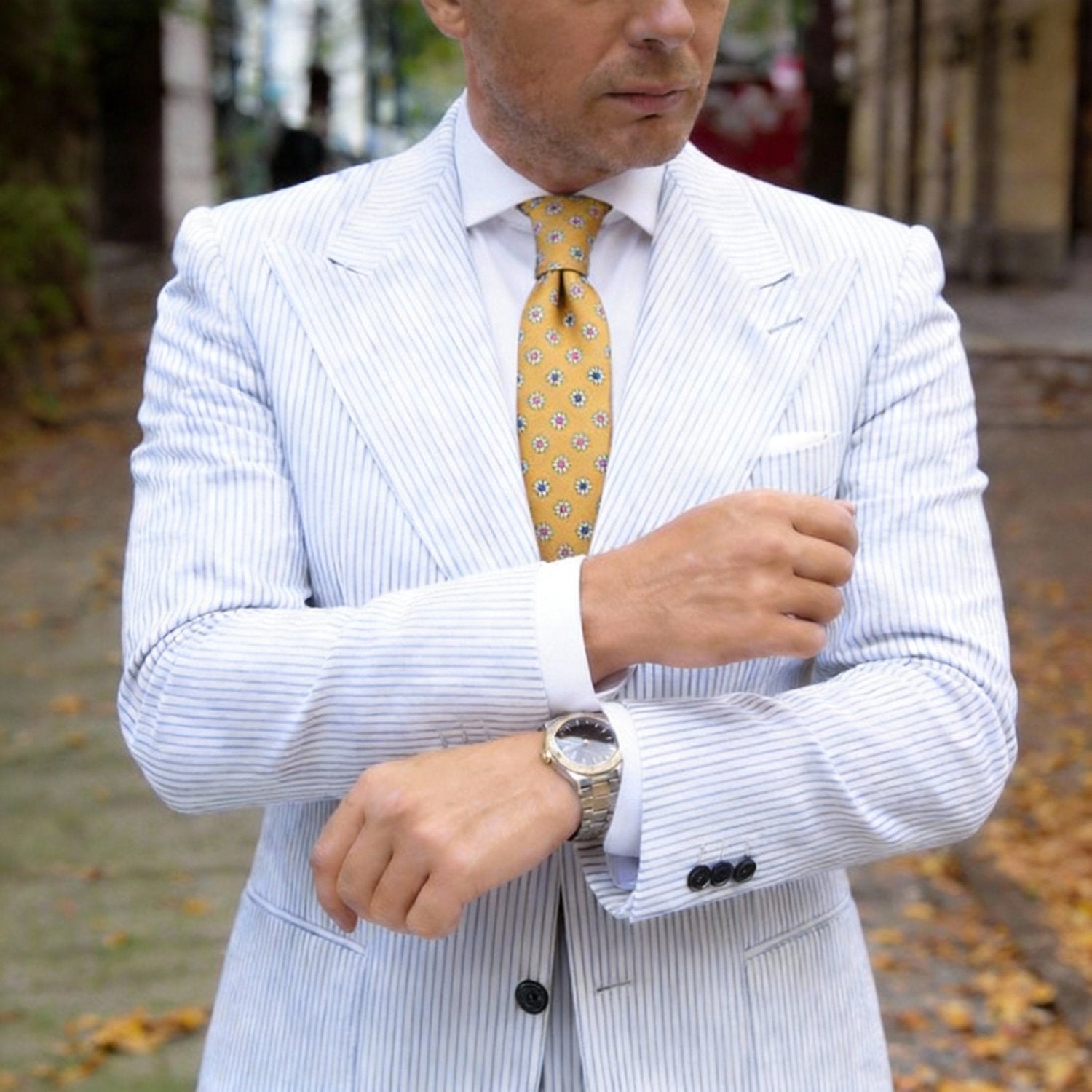 Mustard Yellow with White & Pink Floral Necktie