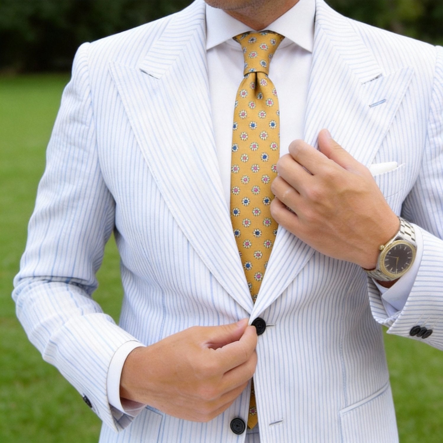 Mustard Yellow with White & Pink Floral Necktie