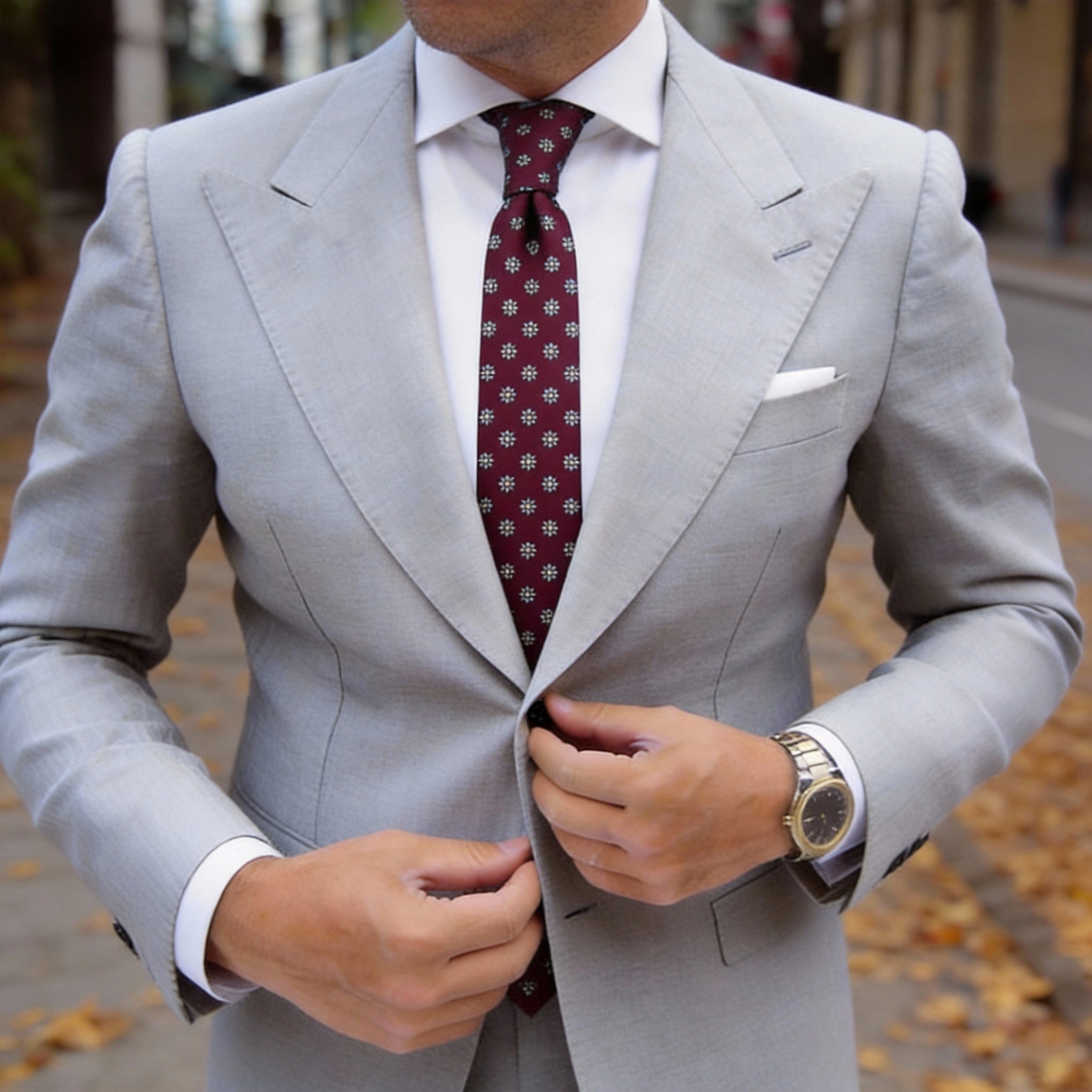 Burgundy With Blue Small Floral Necktie