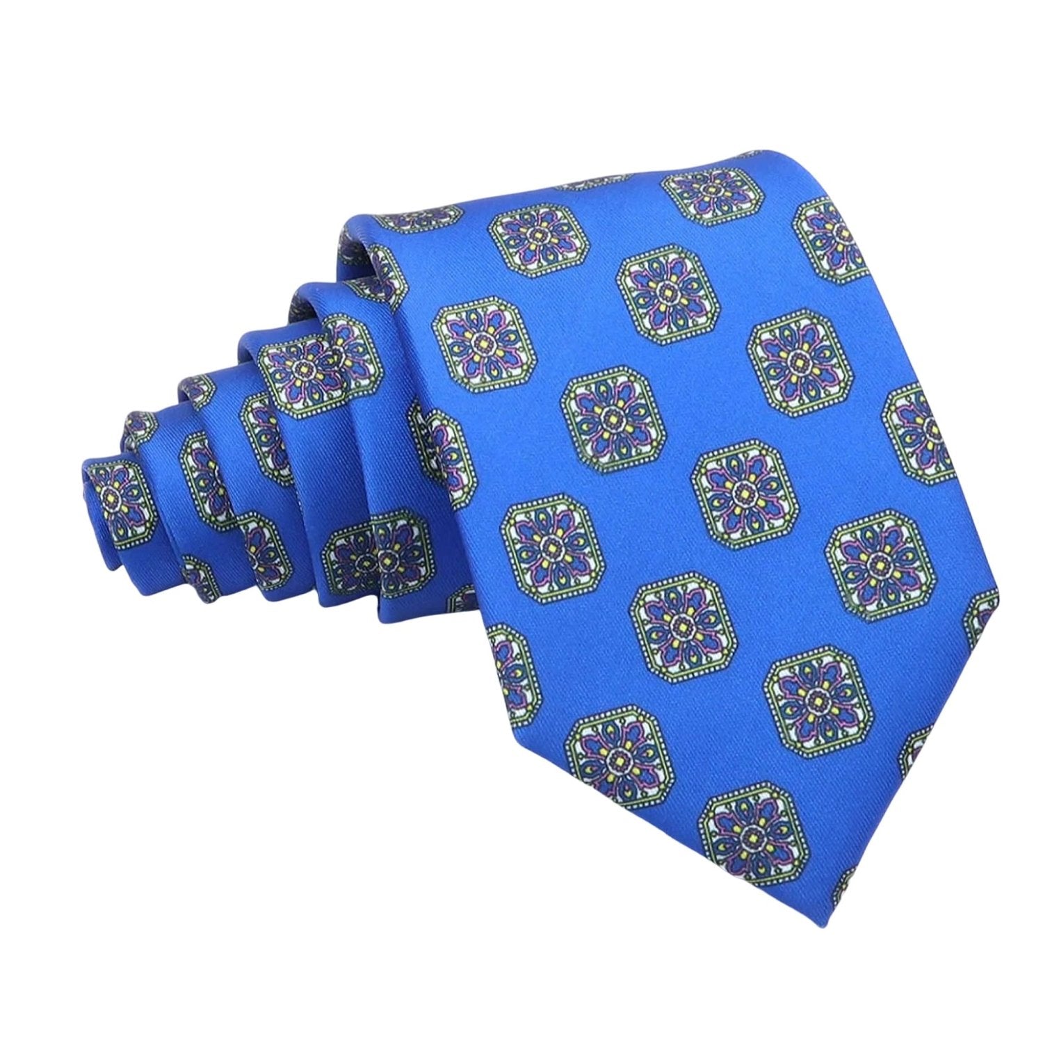 Blue With Purple Square Floral Necktie