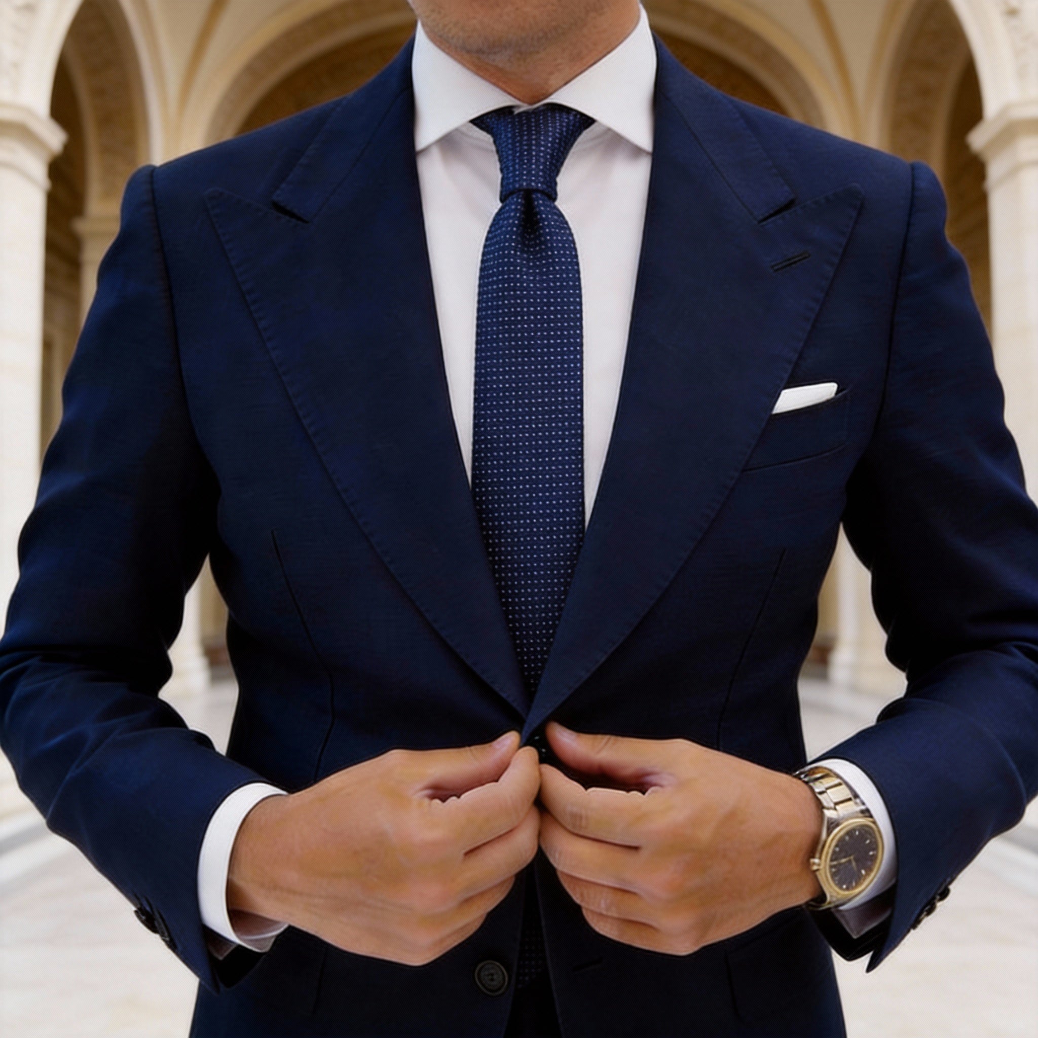 Navy Blue White Dotted Necktie