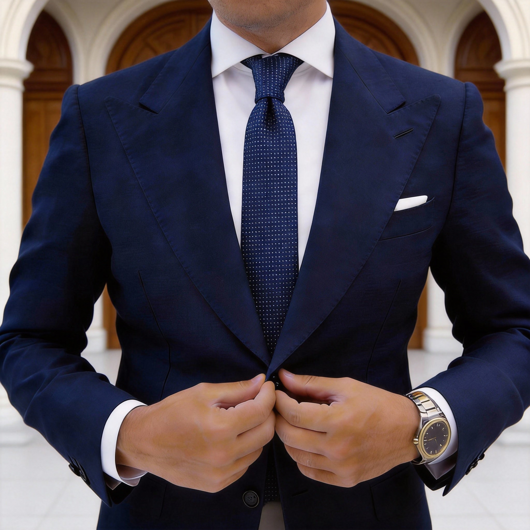 Navy Blue White Dotted Necktie