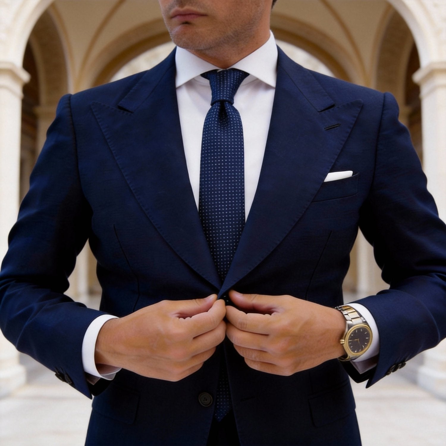 Navy Blue White Dotted Necktie